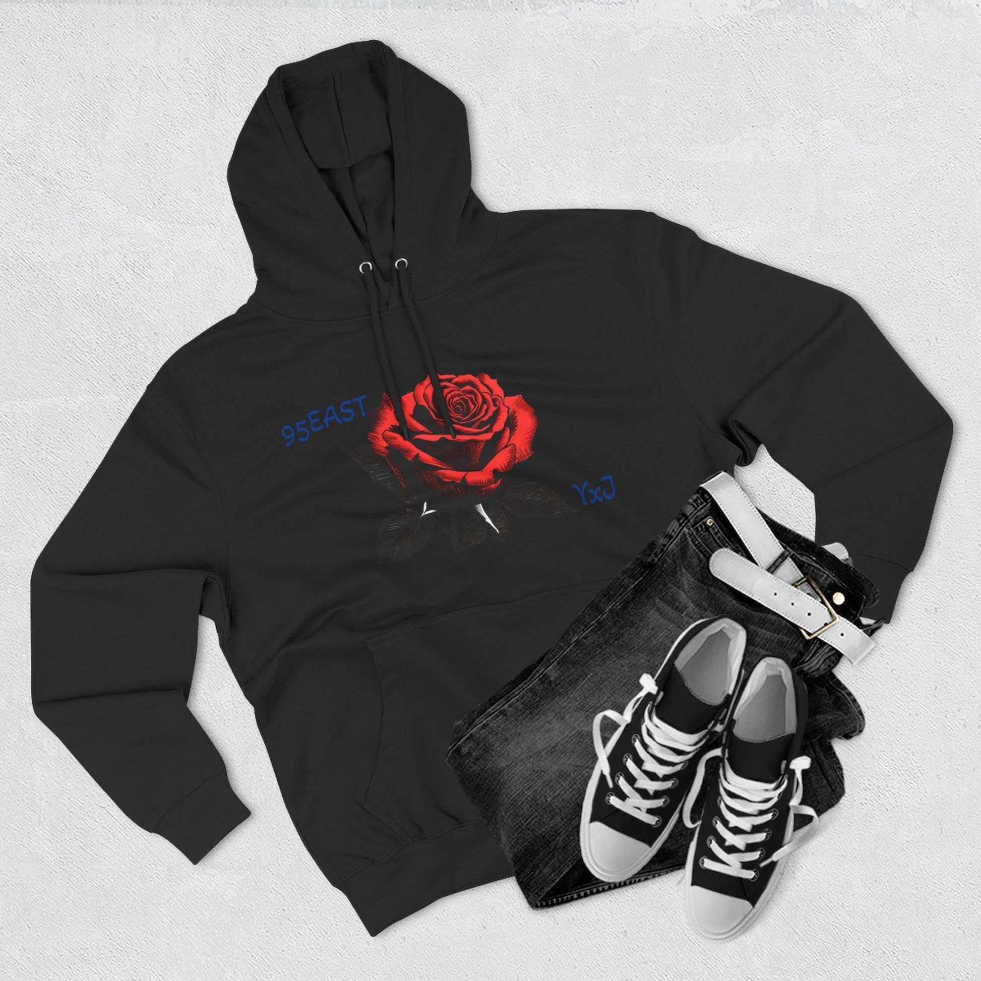 Fleece Hoodie - 95EAST YxJ RED ROSE Design - 95EAST YORKxJERSEY