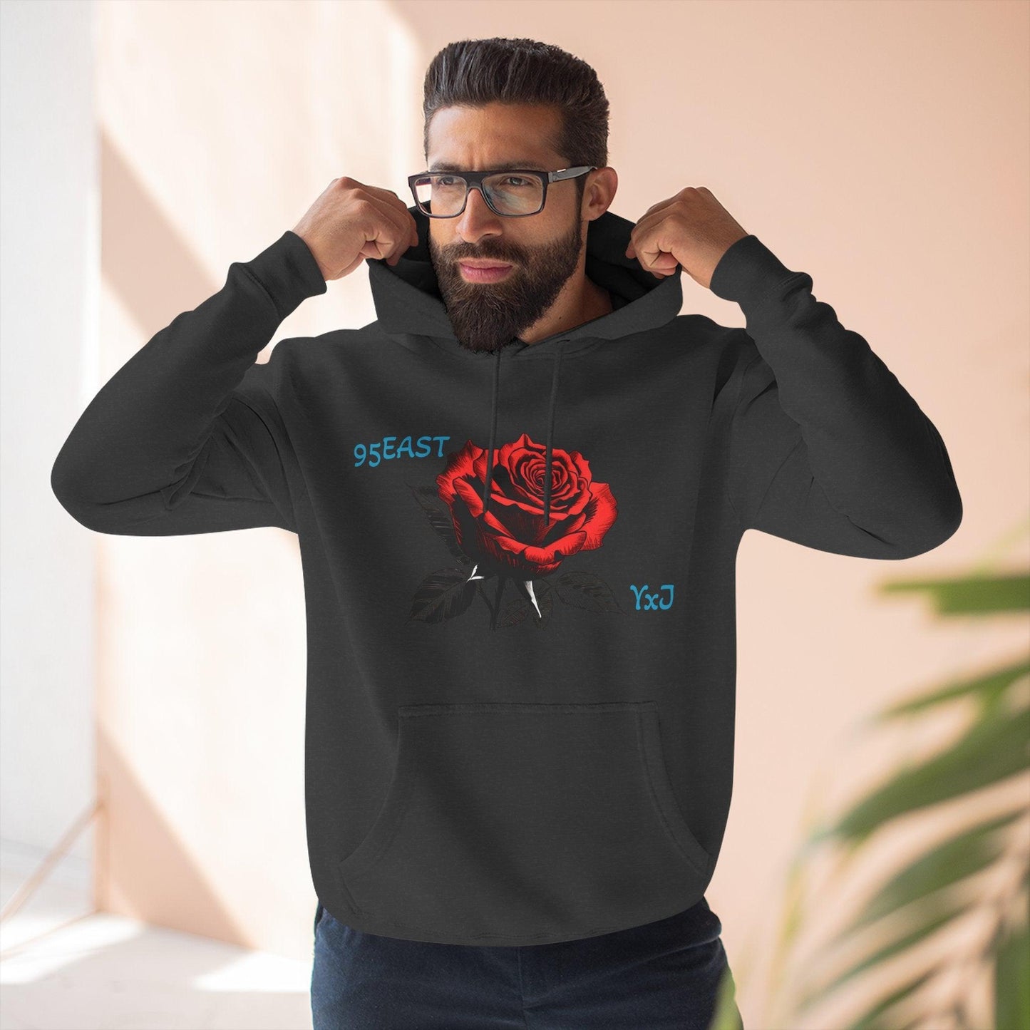 Fleece Hoodie - 95EAST YxJ RED ROSE Design - 95EAST YORKxJERSEY