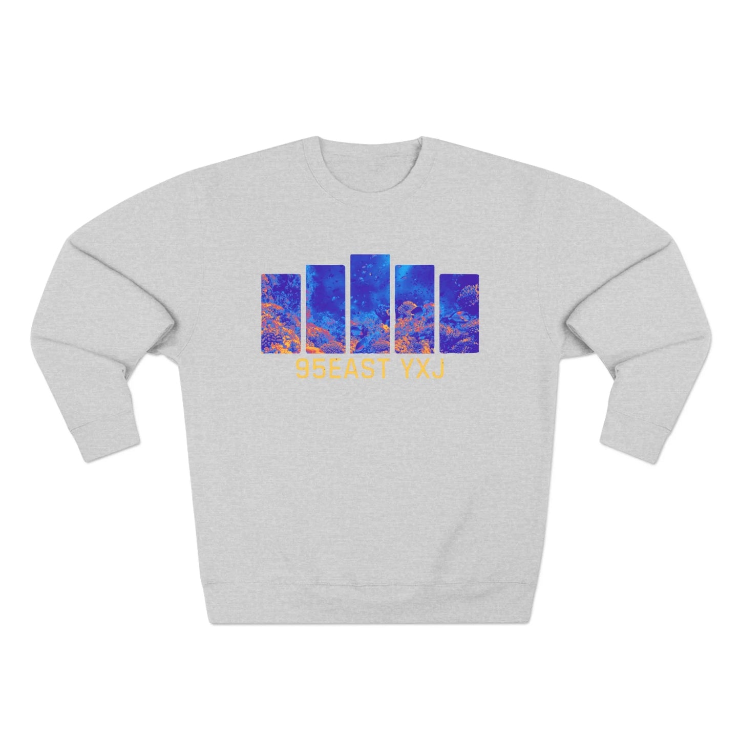 95EAST YXJ Royal Blue Crewneck | Abstract Streetwear Sweatshirt | Unisex Heavyweight Pullover
