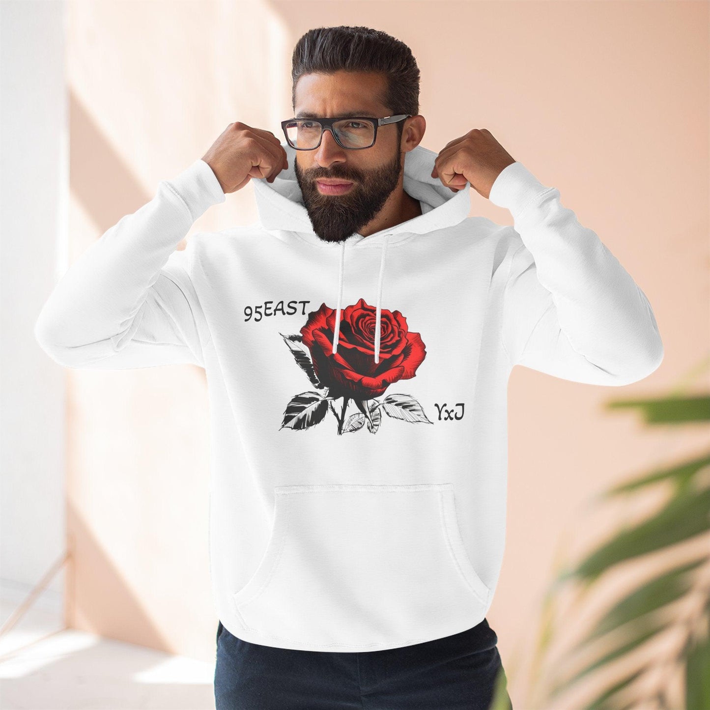 Fleece Hoodie - 95EAST YxJ RED ROSE Design - 95EAST YORKxJERSEY