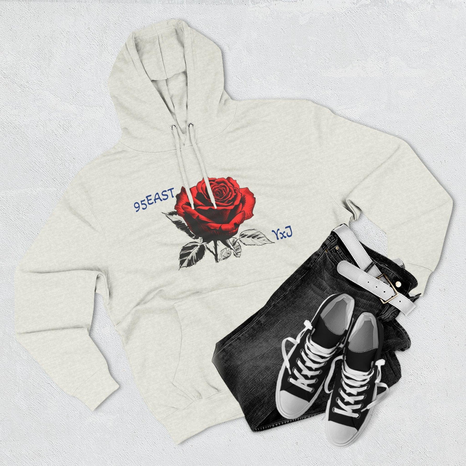 Fleece Hoodie - 95EAST YxJ RED ROSE Design - 95EAST YORKxJERSEY