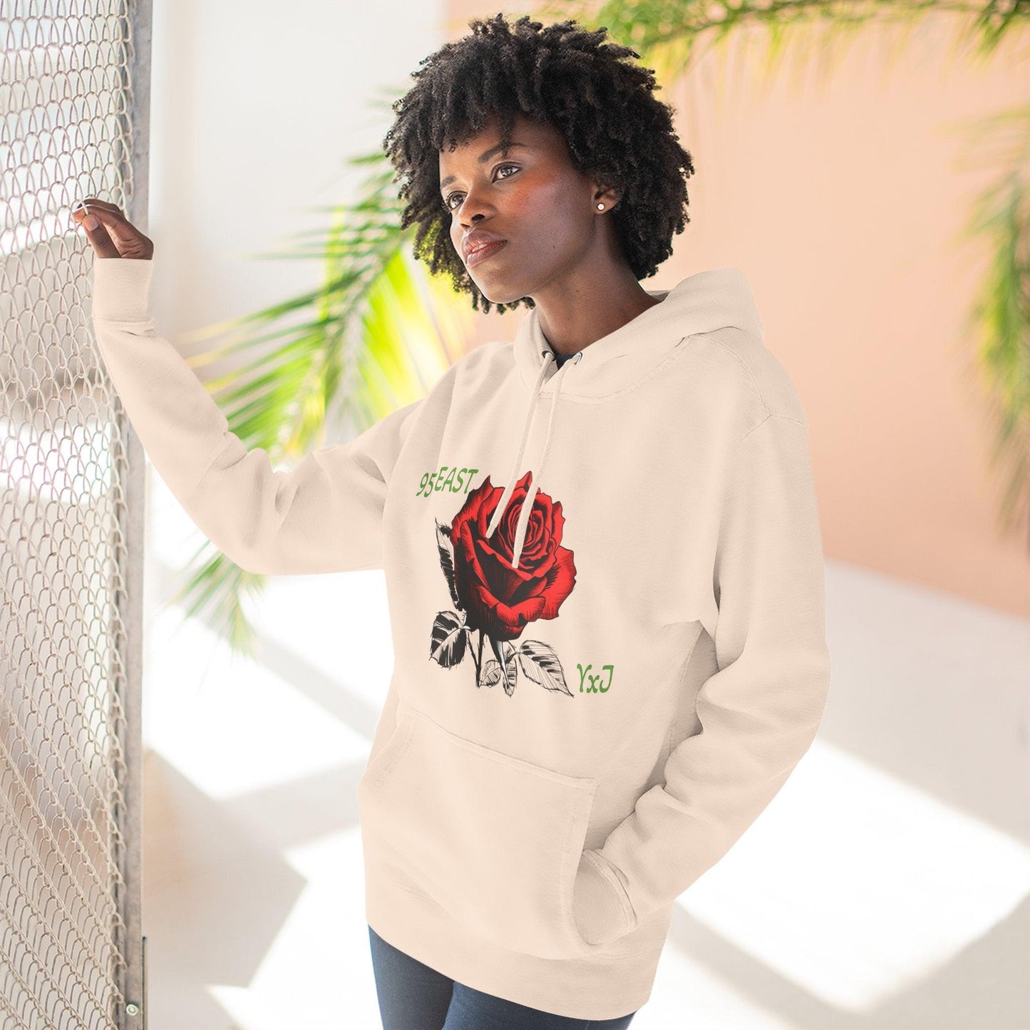 Fleece Hoodie - 95EAST YxJ RED ROSE Design - 95EAST YORKxJERSEY