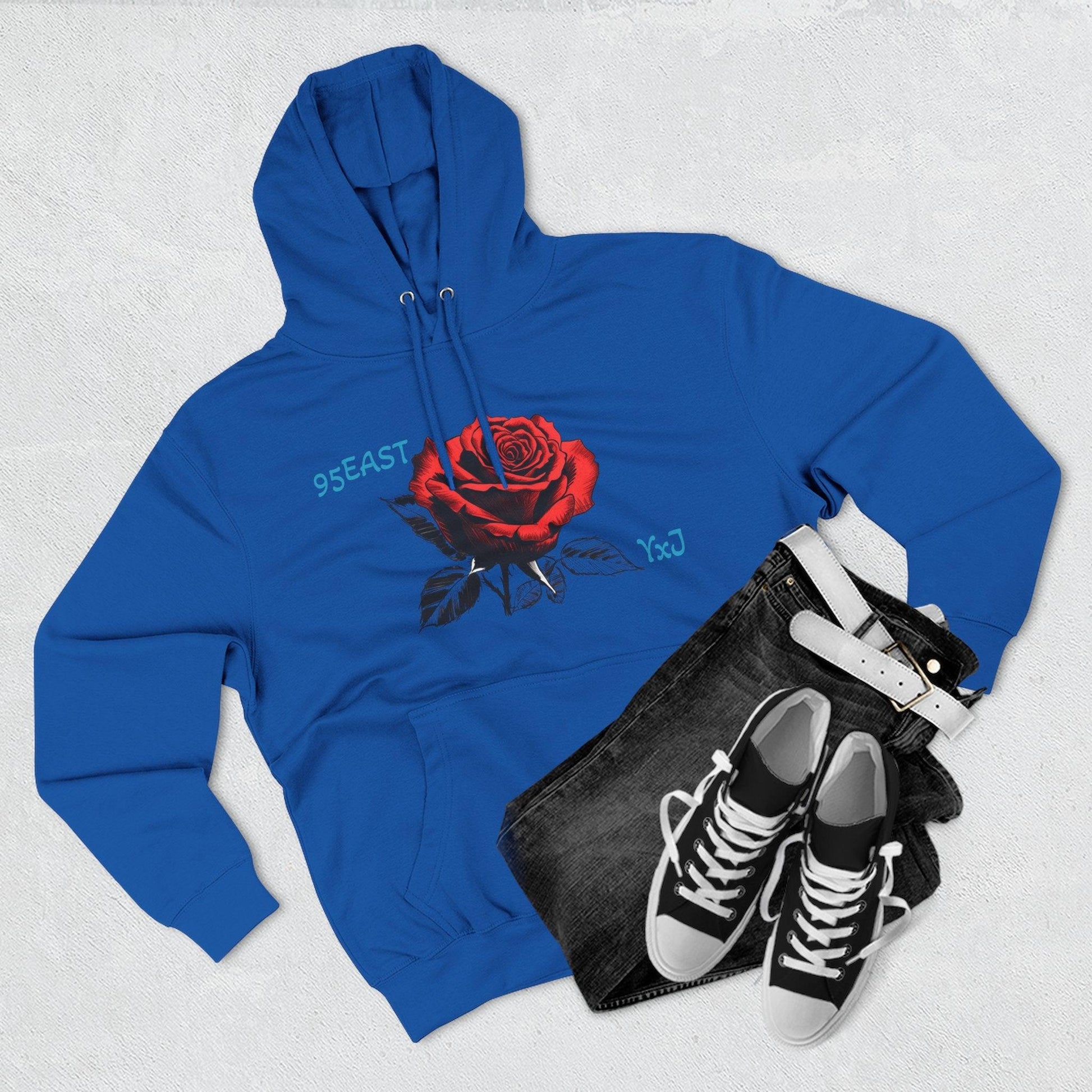 Fleece Hoodie - 95EAST YxJ RED ROSE Design - 95EAST YORKxJERSEY