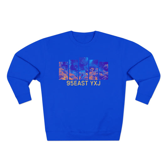 95EAST YXJ Royal Blue Crewneck | Abstract Streetwear Sweatshirt | Unisex Heavyweight Pullover