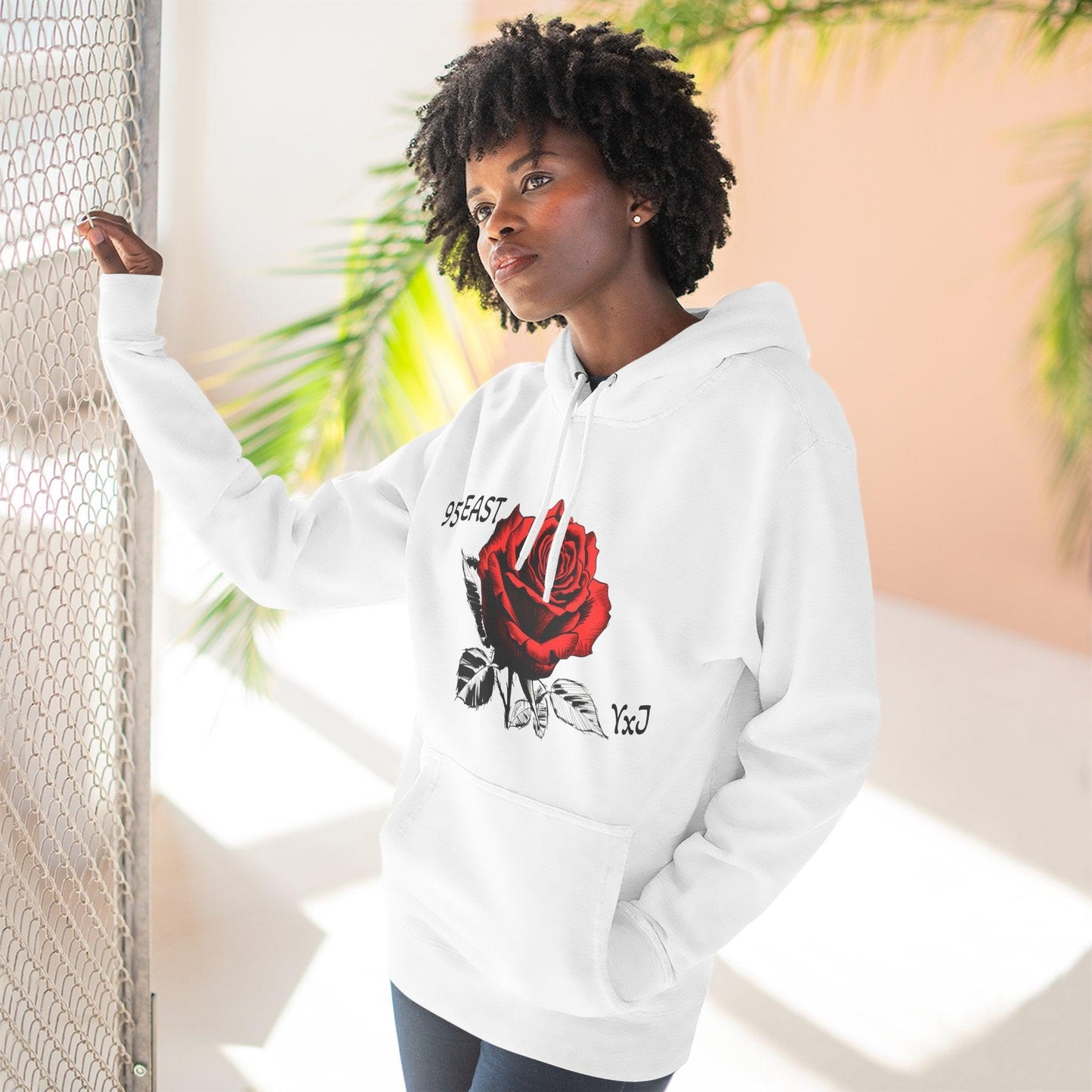 Fleece Hoodie - 95EAST YxJ RED ROSE Design - 95EAST YORKxJERSEY