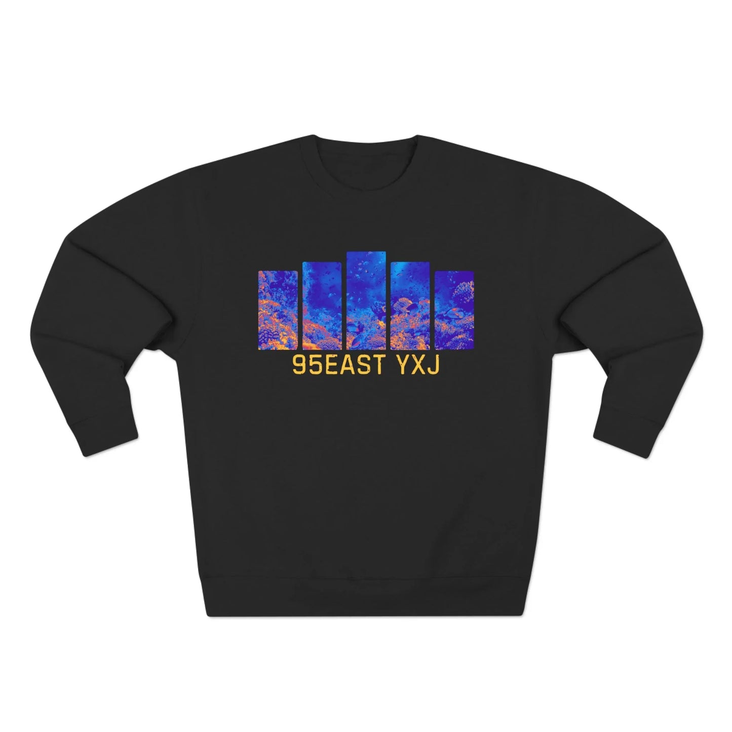 95EAST YXJ Royal Blue Crewneck | Abstract Streetwear Sweatshirt | Unisex Heavyweight Pullover