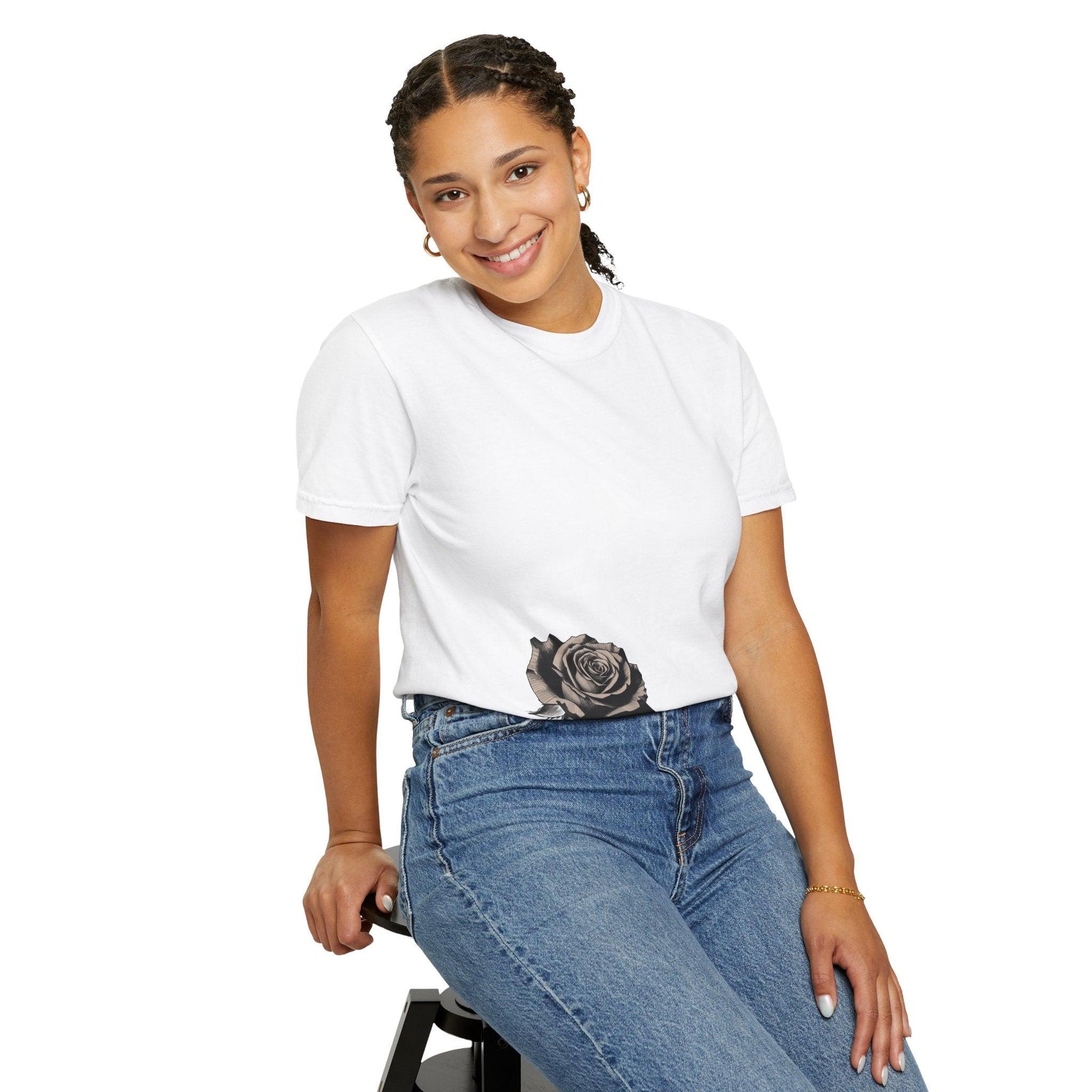 Rose Print T-shirt - 95East Unisex Garment-Dyed Tee - 95EAST YORKxJERSEY