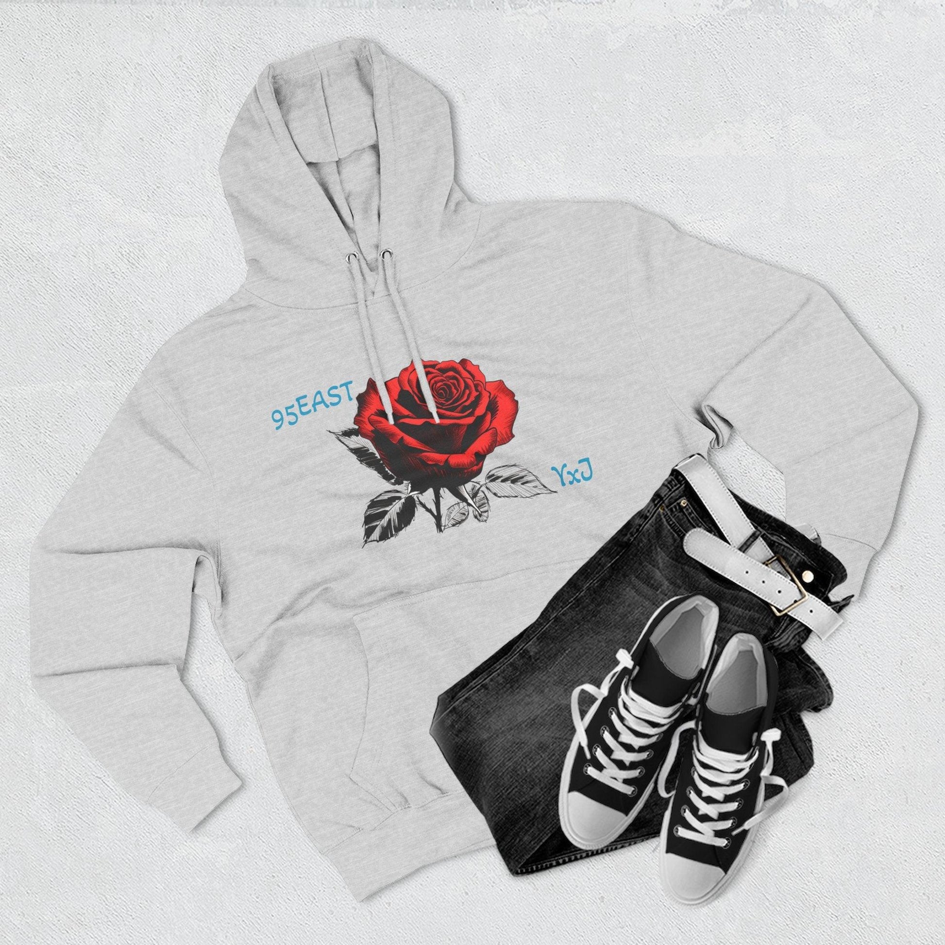 Fleece Hoodie - 95EAST YxJ RED ROSE Design - 95EAST YORKxJERSEY