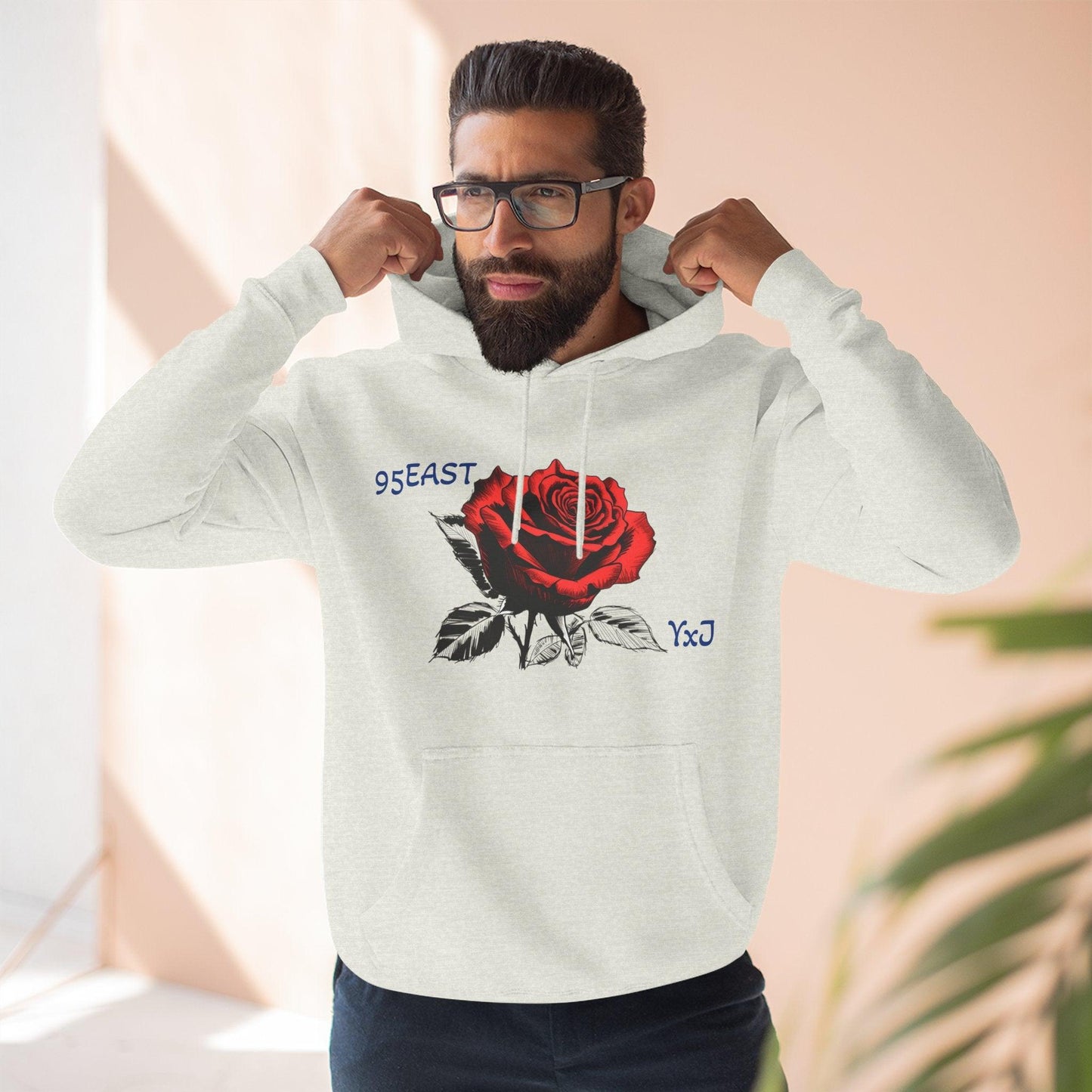 Fleece Hoodie - 95EAST YxJ RED ROSE Design - 95EAST YORKxJERSEY