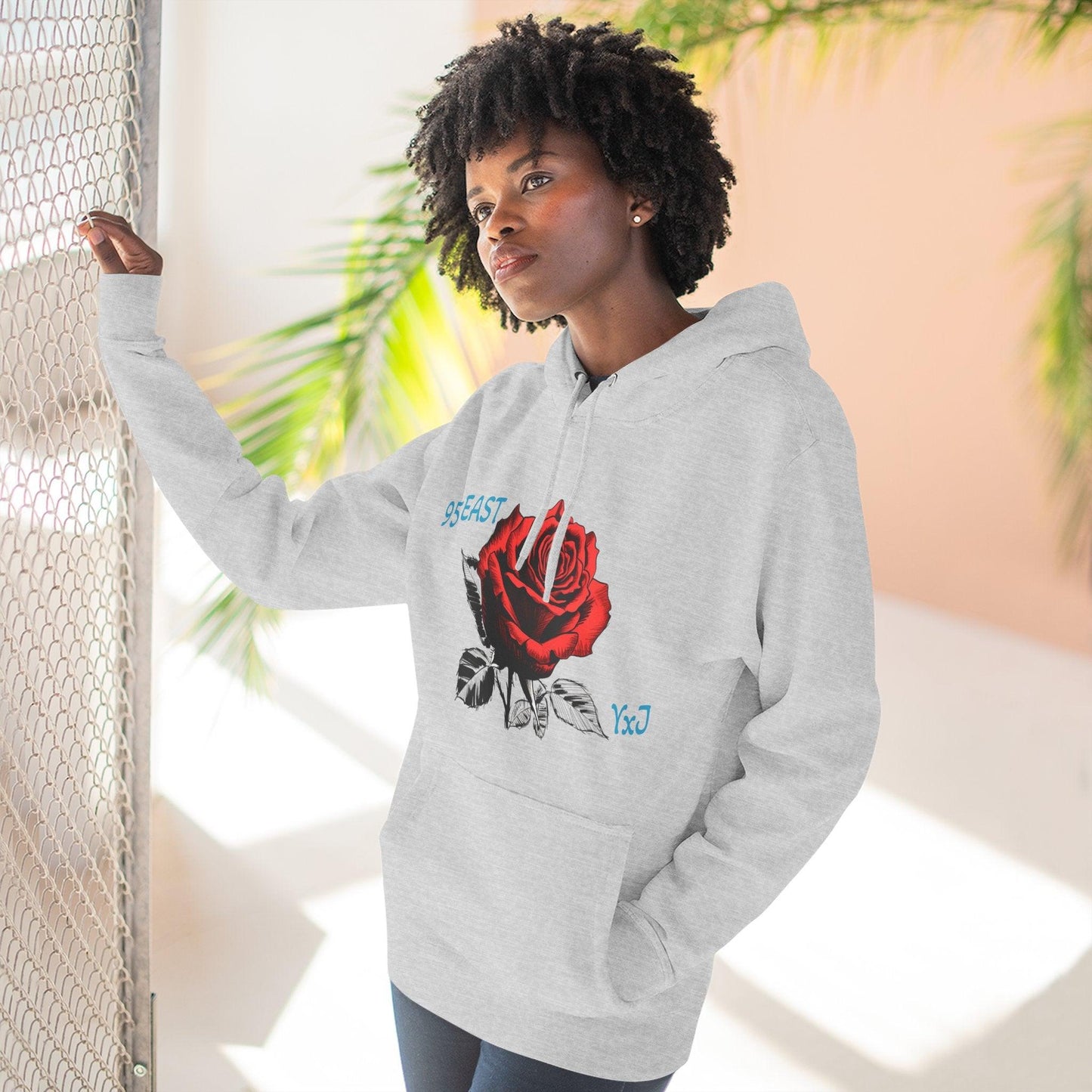 Fleece Hoodie - 95EAST YxJ RED ROSE Design - 95EAST YORKxJERSEY