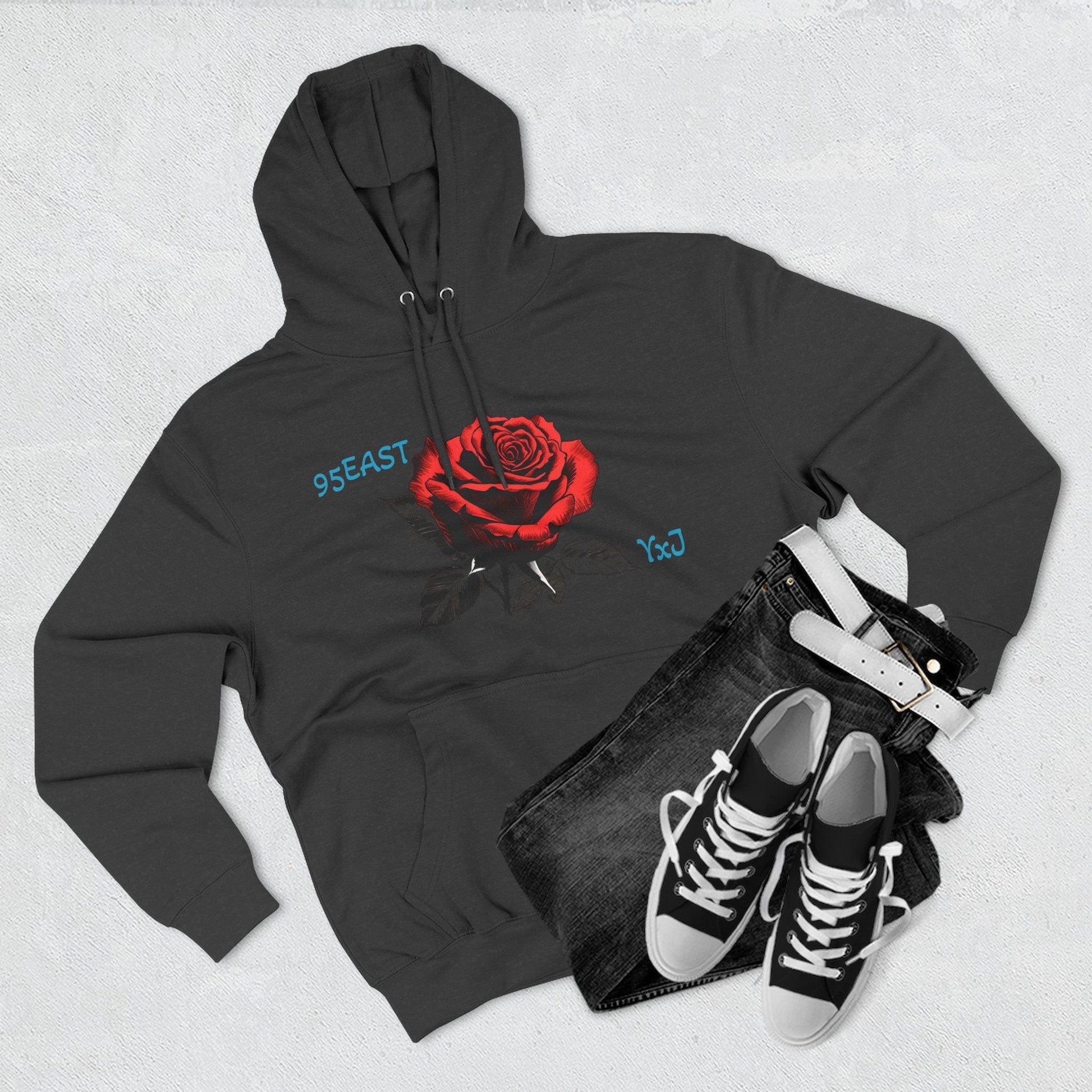 Fleece Hoodie - 95EAST YxJ RED ROSE Design - 95EAST YORKxJERSEY