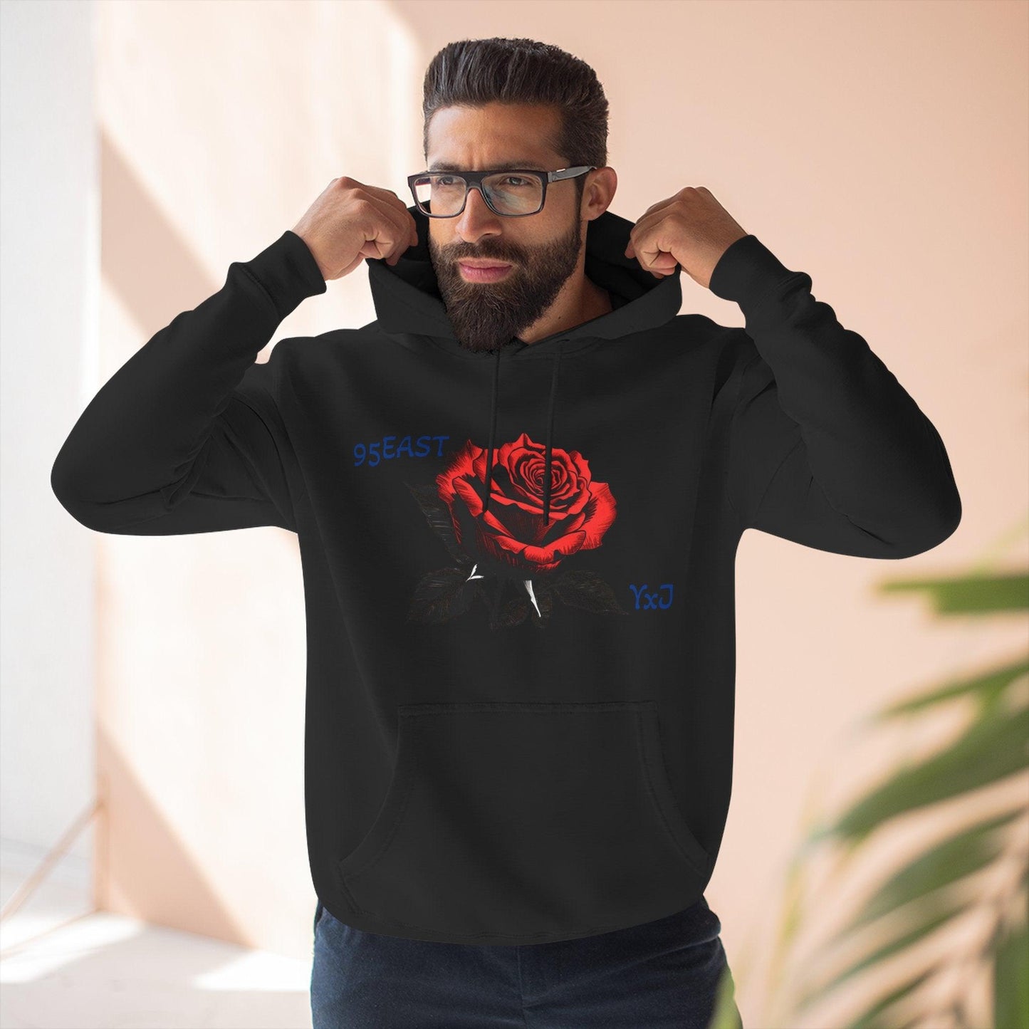 Fleece Hoodie - 95EAST YxJ RED ROSE Design - 95EAST YORKxJERSEY