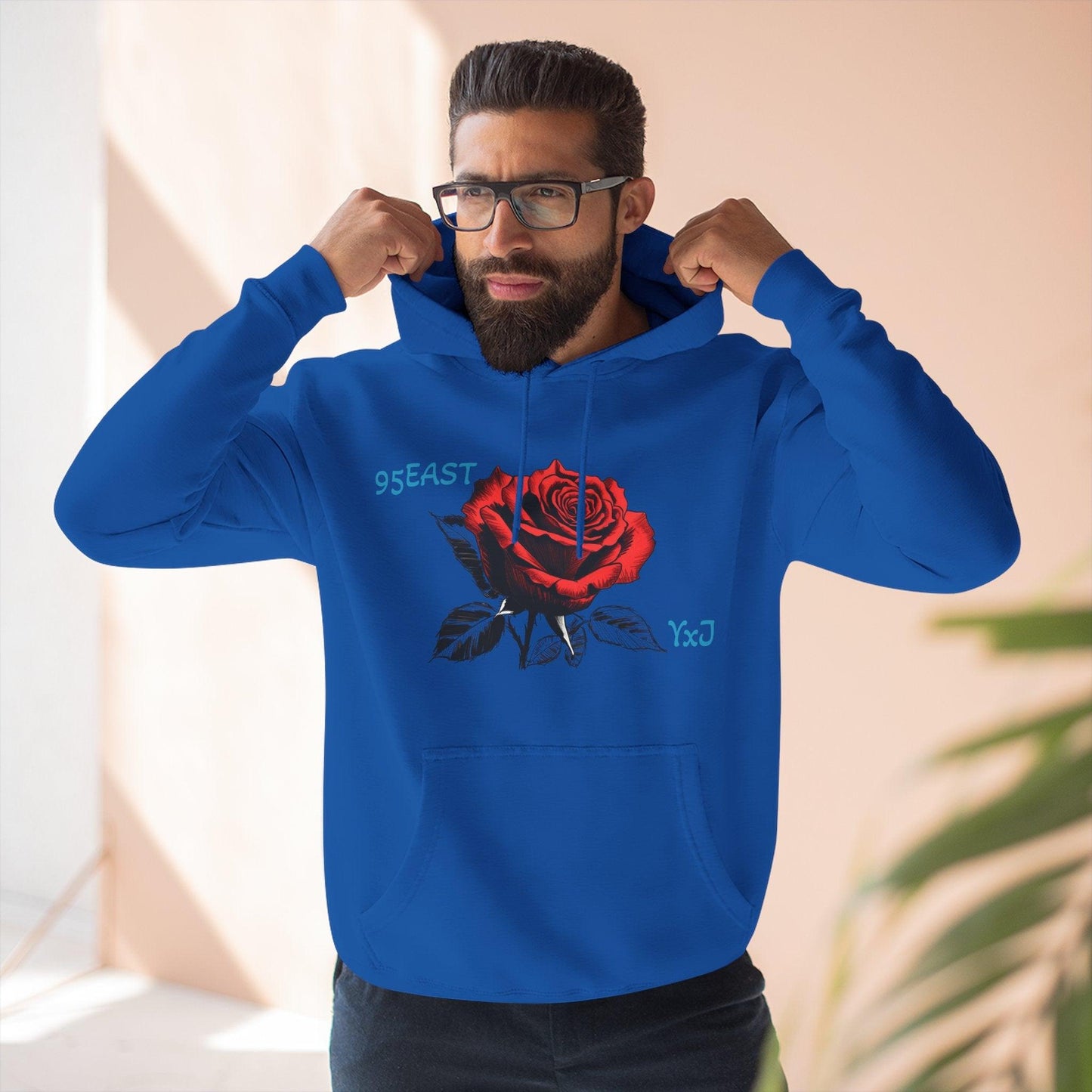 Fleece Hoodie - 95EAST YxJ RED ROSE Design - 95EAST YORKxJERSEY