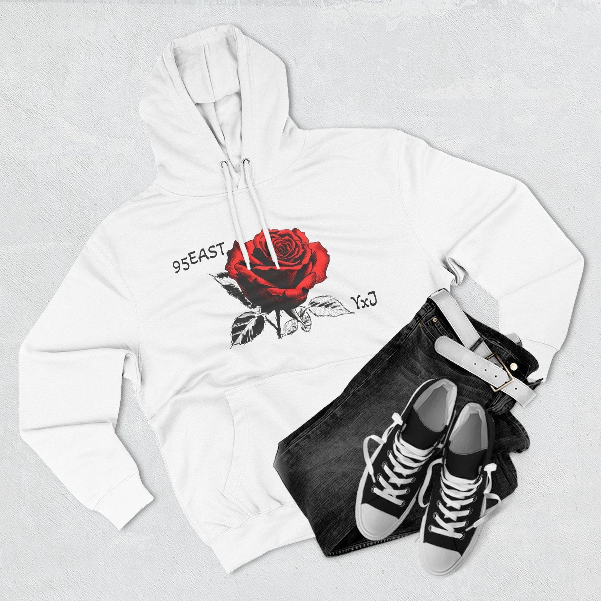 Fleece Hoodie - 95EAST YxJ RED ROSE Design - 95EAST YORKxJERSEY