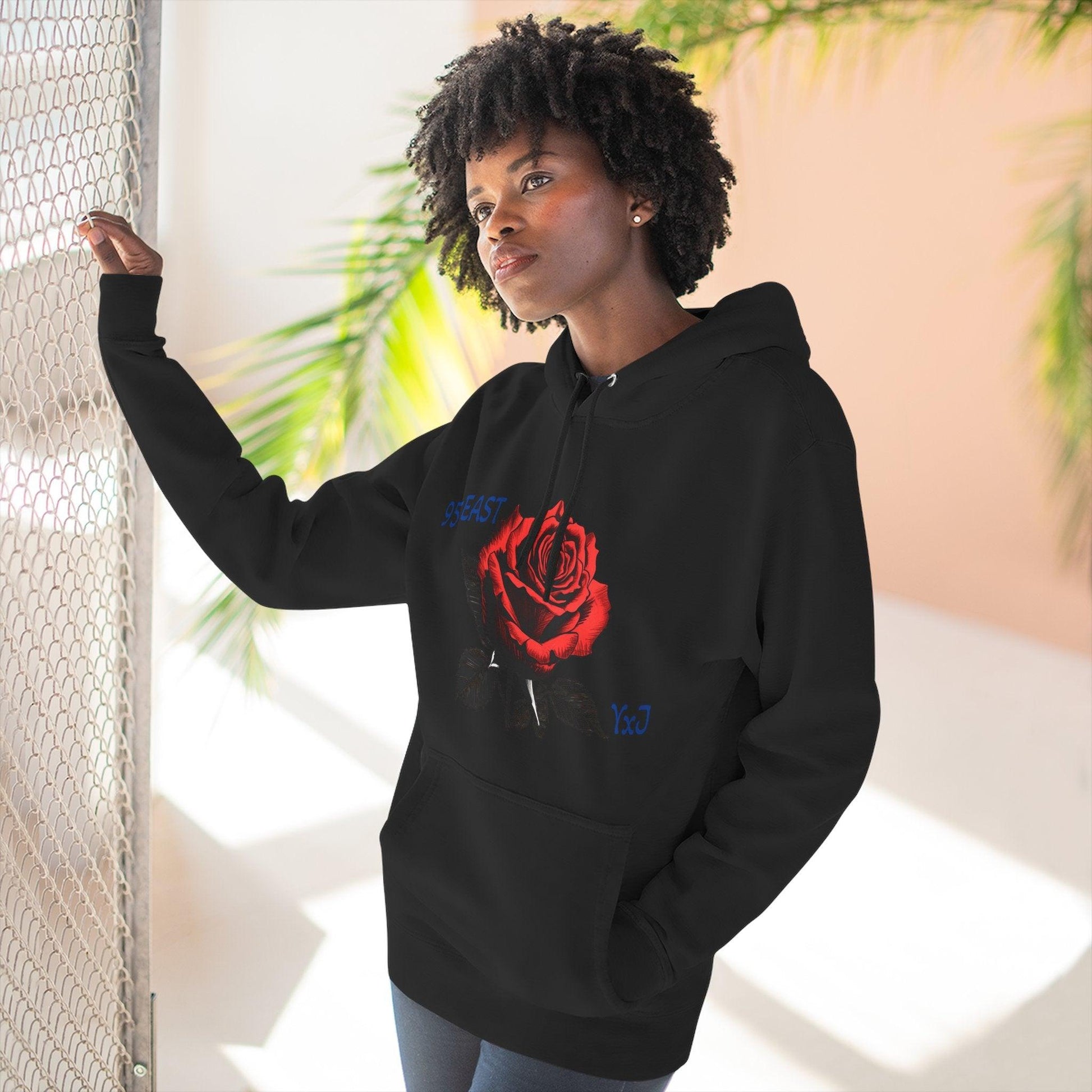 Fleece Hoodie - 95EAST YxJ RED ROSE Design - 95EAST YORKxJERSEY