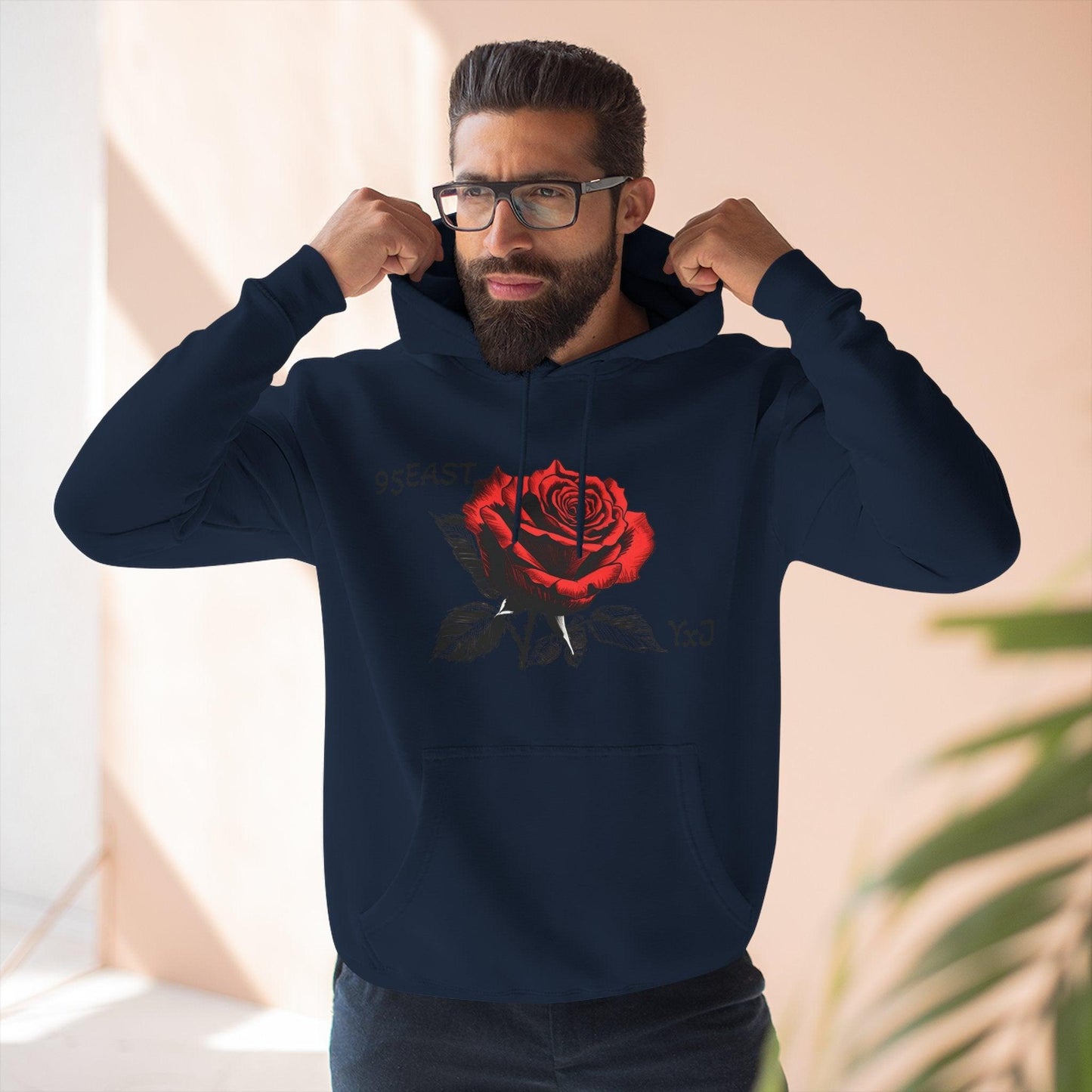 Fleece Hoodie - 95EAST YxJ RED ROSE Design - 95EAST YORKxJERSEY