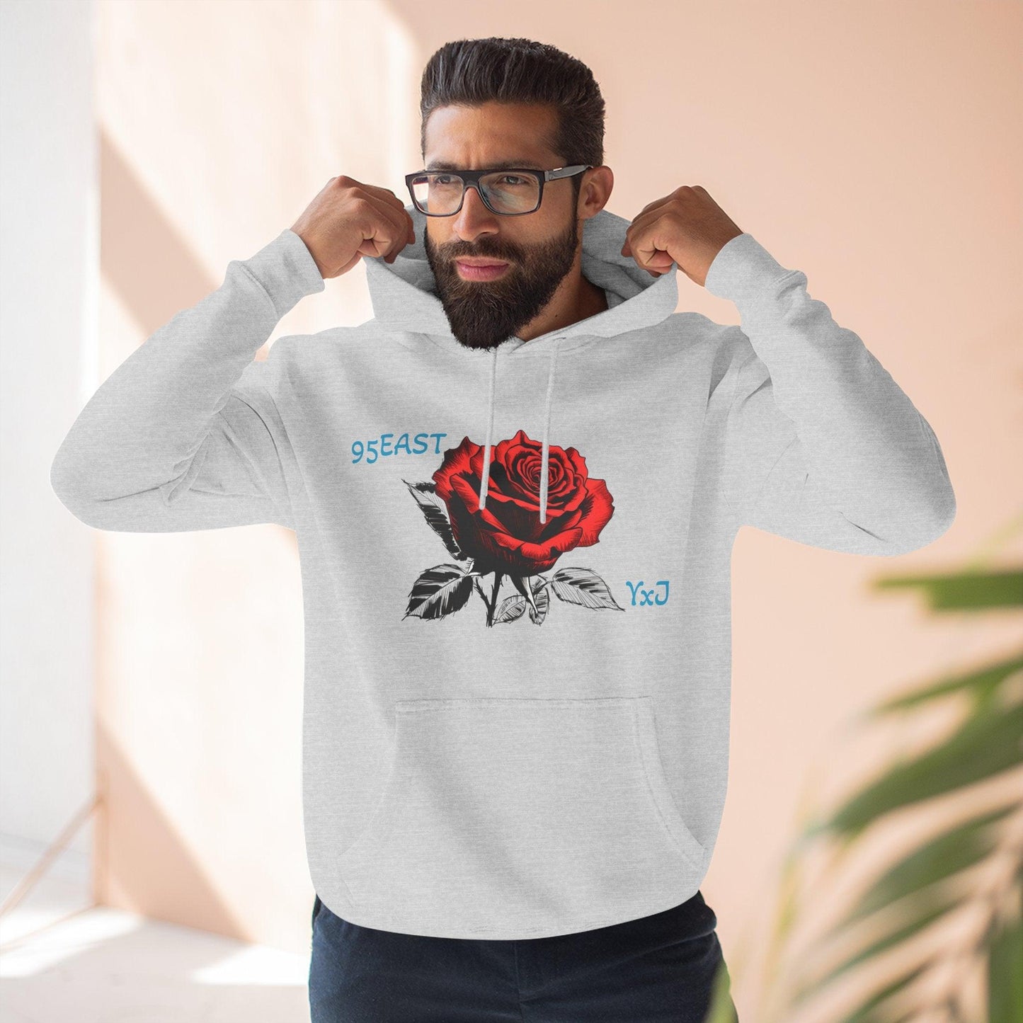 Fleece Hoodie - 95EAST YxJ RED ROSE Design - 95EAST YORKxJERSEY