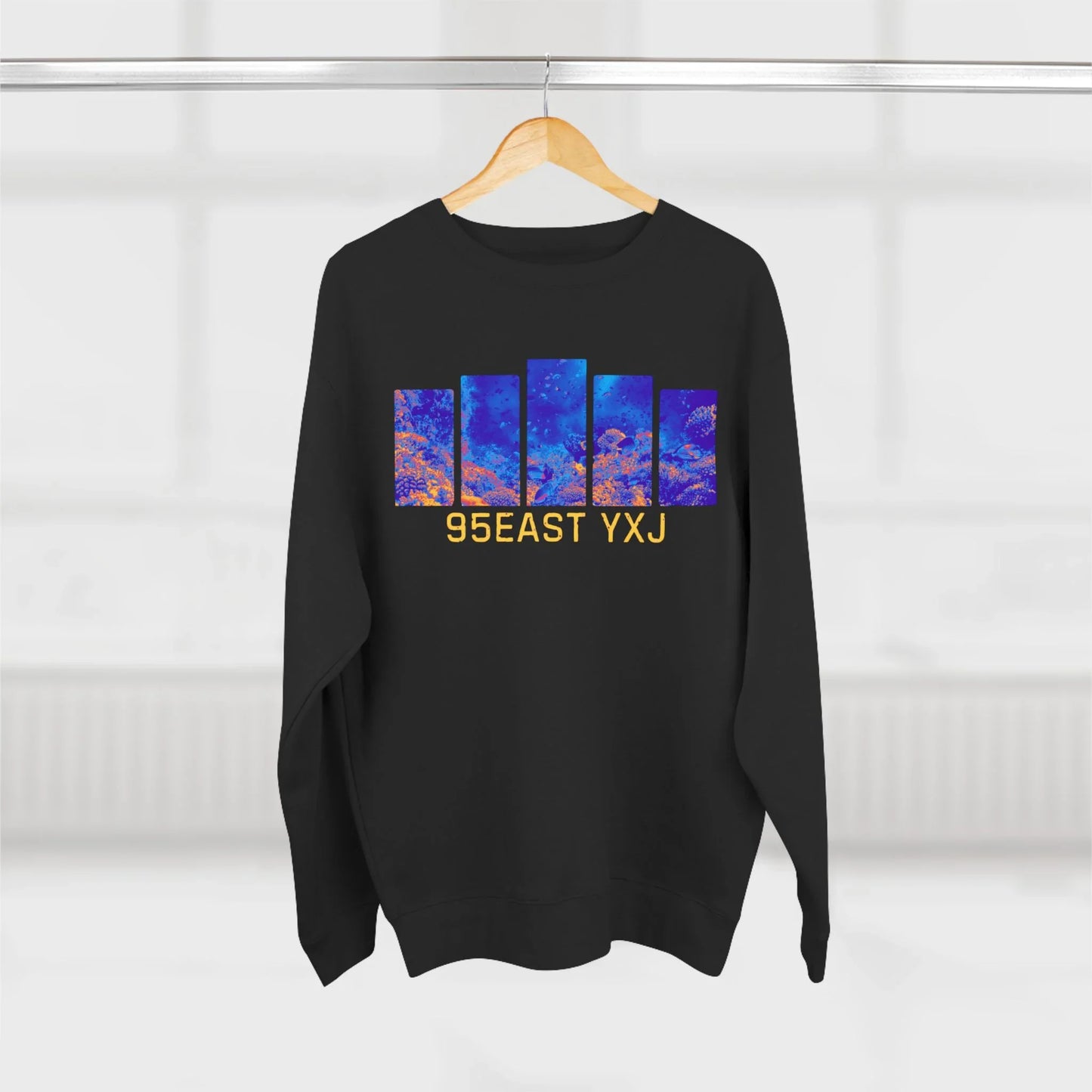 95EAST YXJ Royal Blue Crewneck | Abstract Streetwear Sweatshirt | Unisex Heavyweight Pullover