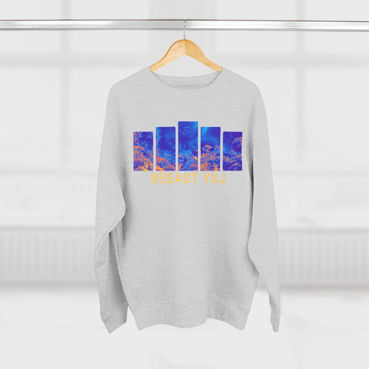 95EAST YXJ Royal Blue Crewneck | Abstract Streetwear Sweatshirt | Unisex Heavyweight Pullover