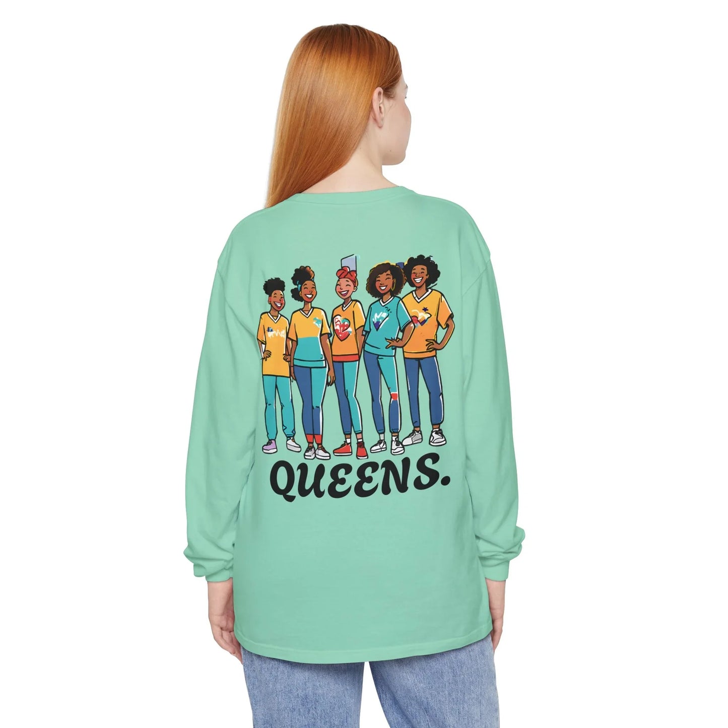 Queens Long Sleeve Tee — Rose & City Skyline Graphic
