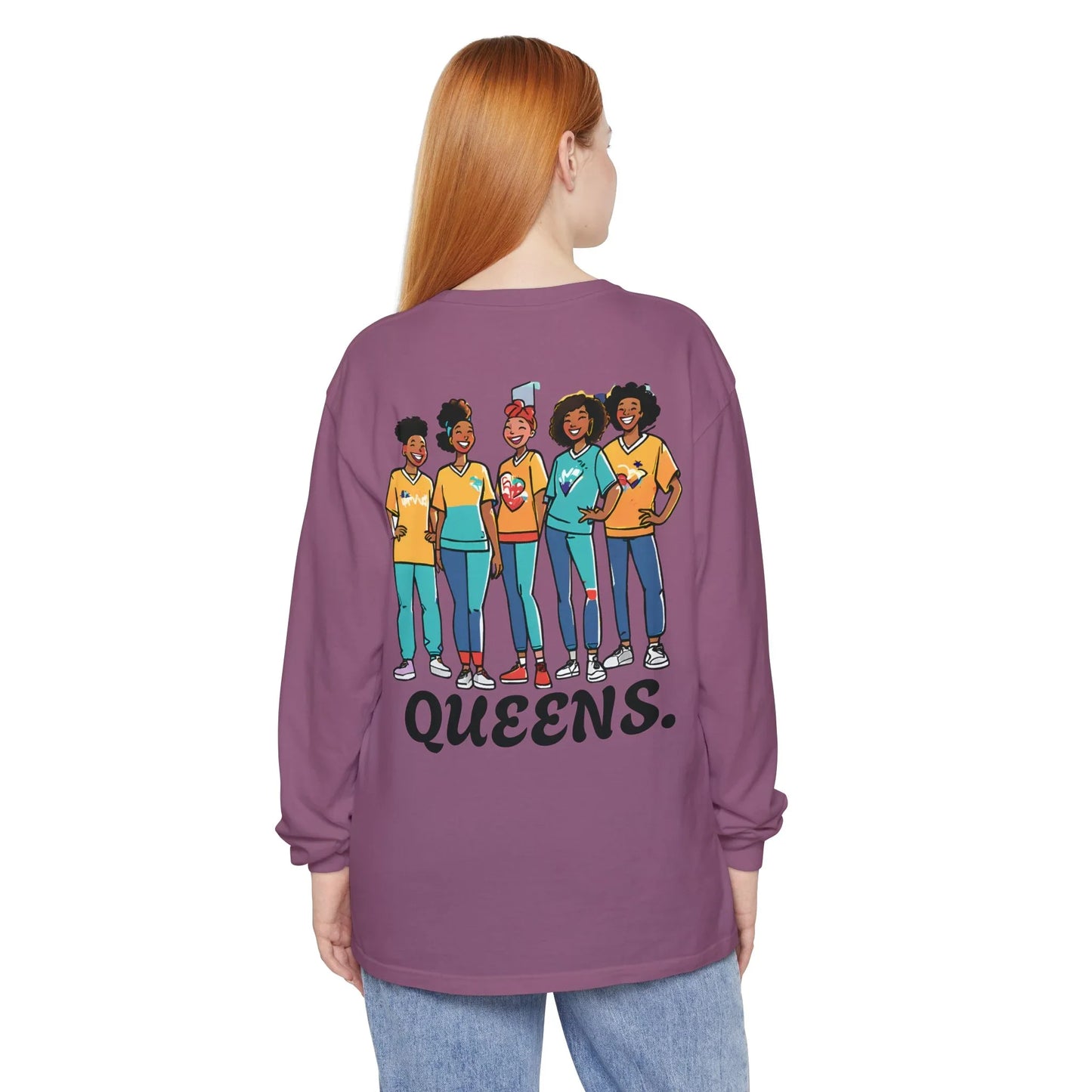 Queens Long Sleeve Tee — Rose & City Skyline Graphic