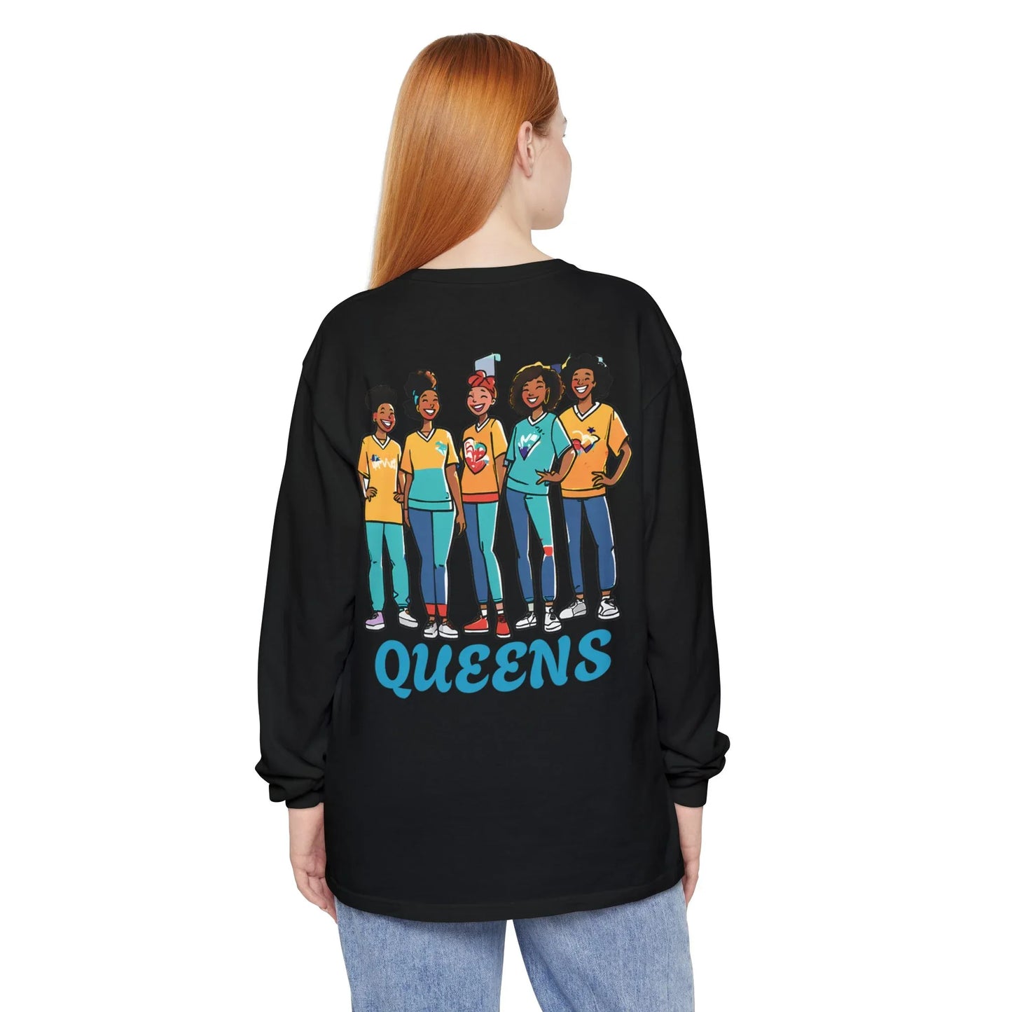 Queens Long Sleeve Tee — Rose & City Skyline Graphic