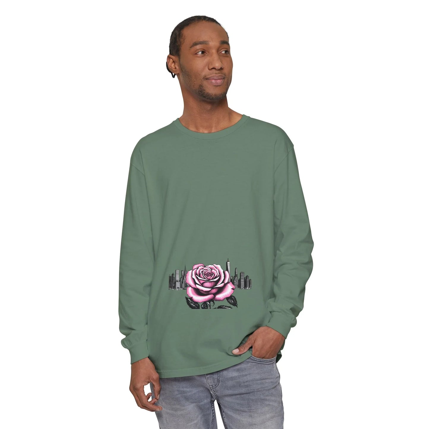 Queens Long Sleeve Tee — Rose & City Skyline Graphic