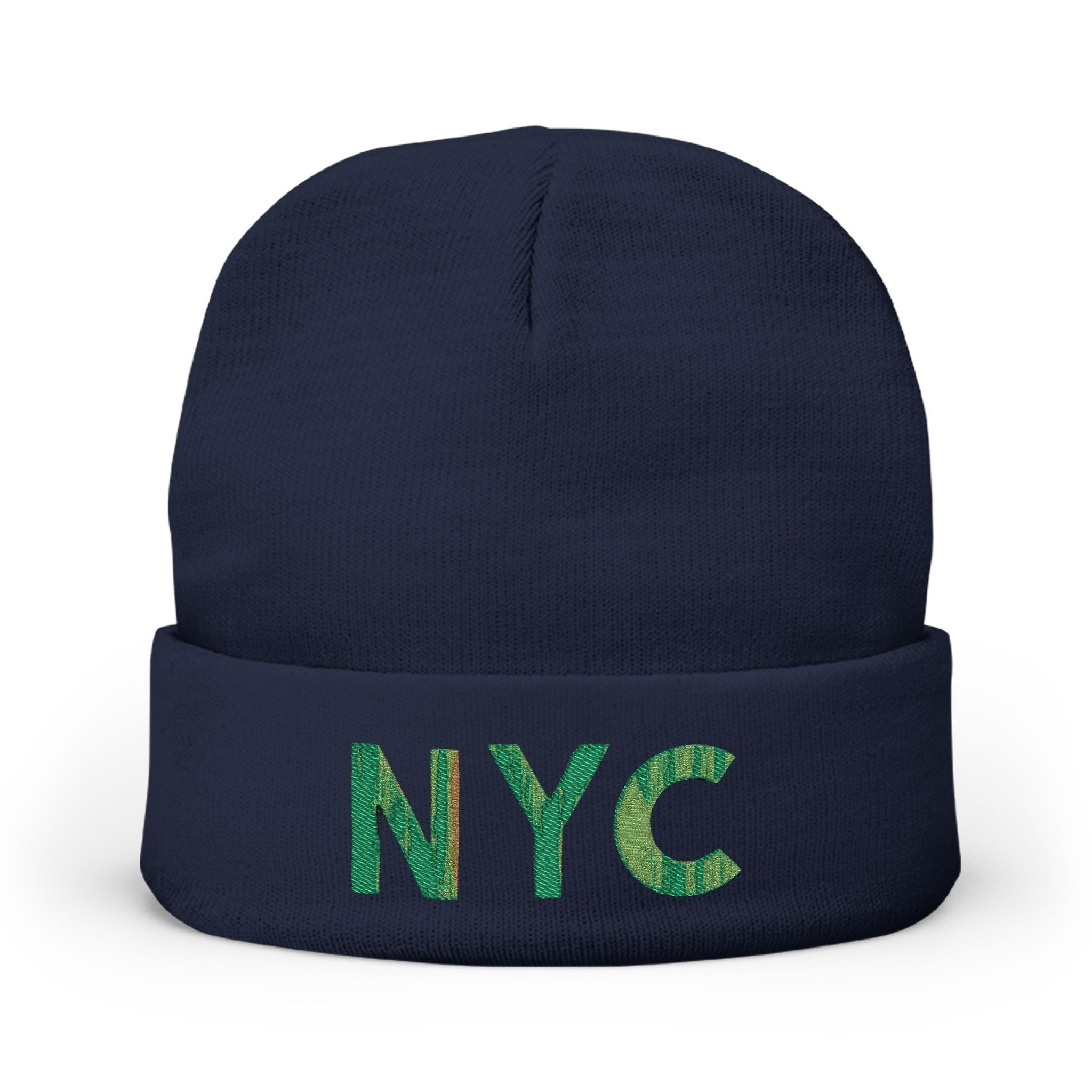 NYC Green Glitter Embroidered Knit Beanie — Sparkle City Winter Hat