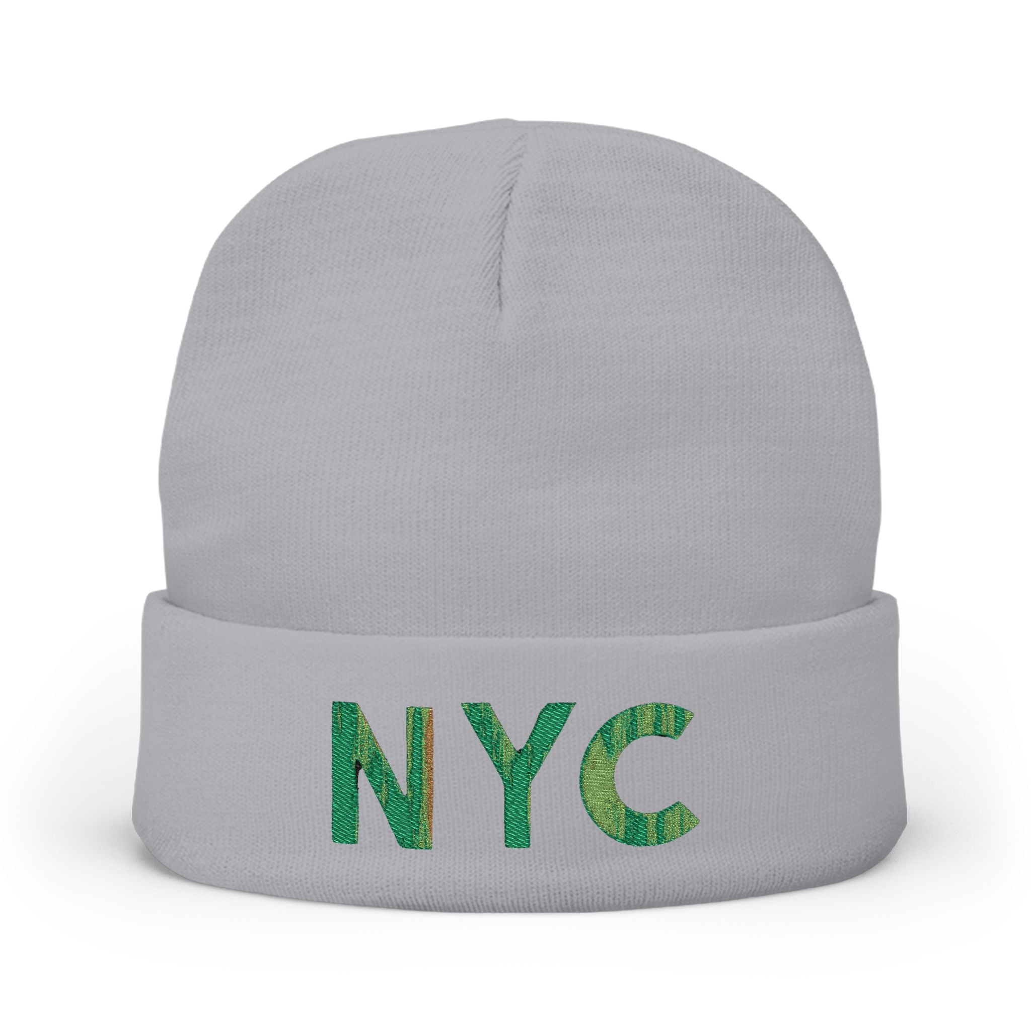 NYC Green Glitter Embroidered Knit Beanie — Sparkle City Winter Hat