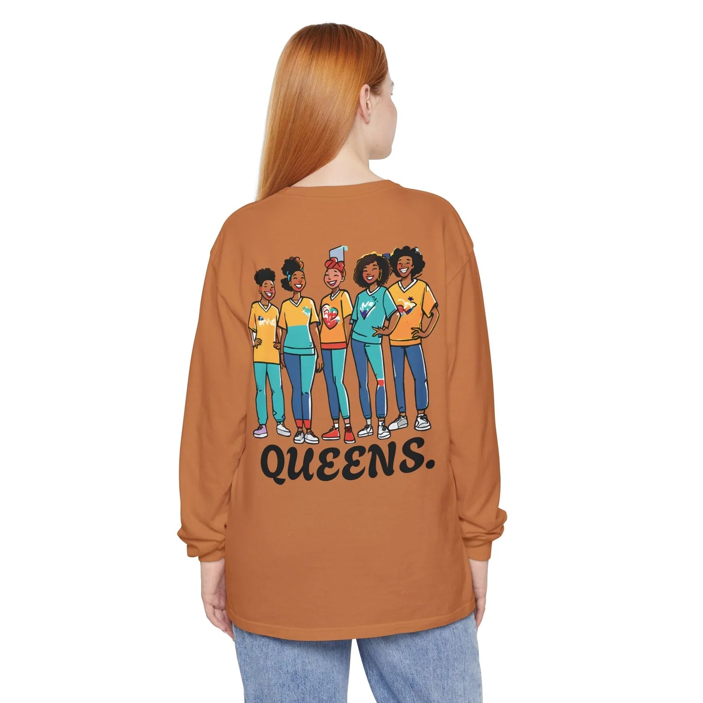 Queens Long Sleeve Tee — Rose & City Skyline Graphic