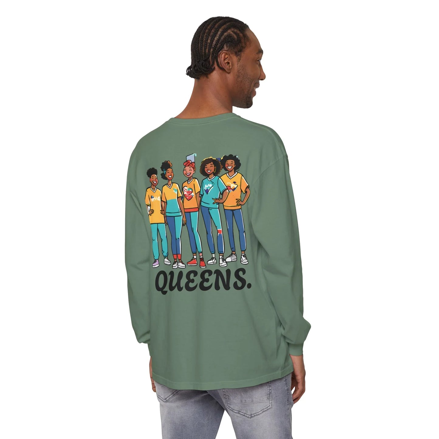 Queens Long Sleeve Tee — Rose & City Skyline Graphic