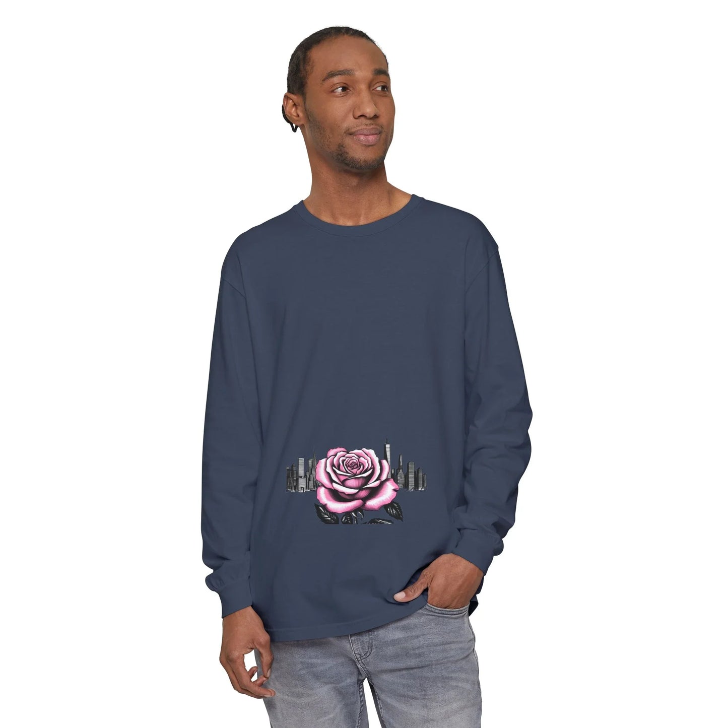 Queens Long Sleeve Tee — Rose & City Skyline Graphic