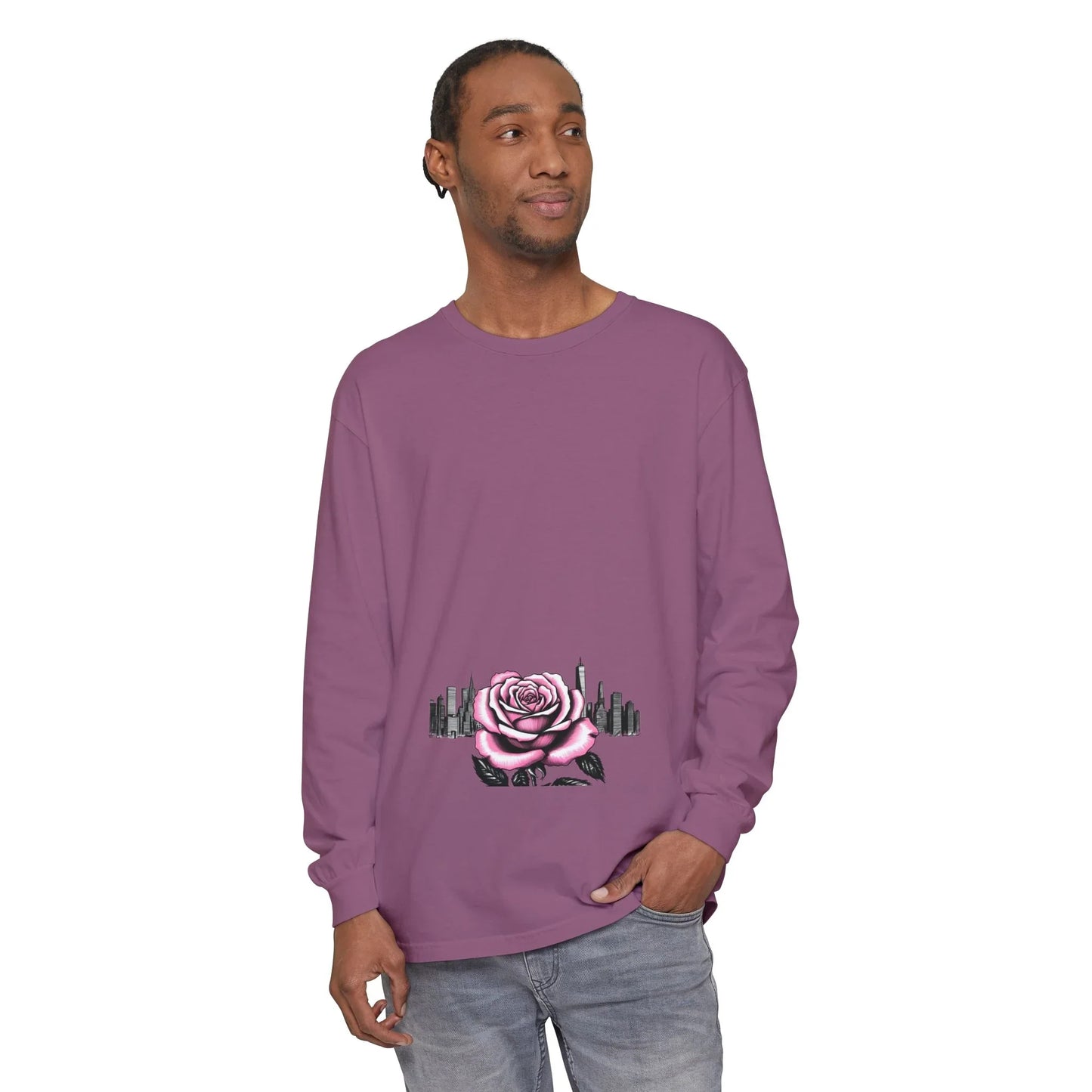 Queens Long Sleeve Tee — Rose & City Skyline Graphic