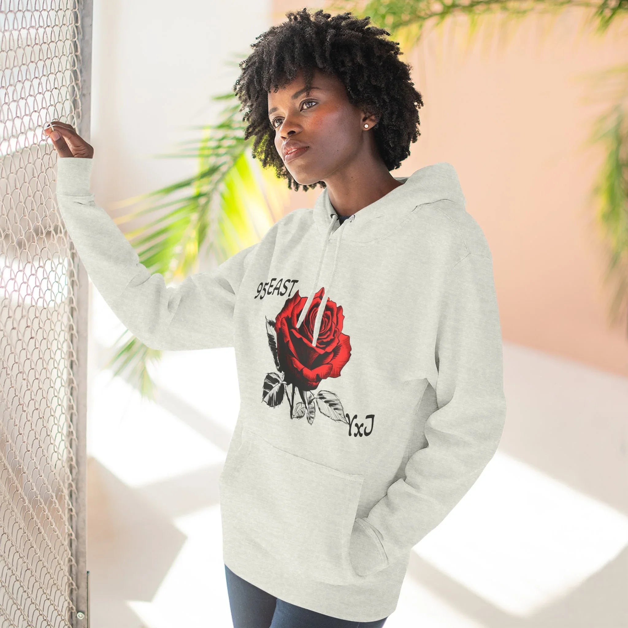 Concrete Garden Rose Fleece Hoodie- 95EAST YxJ