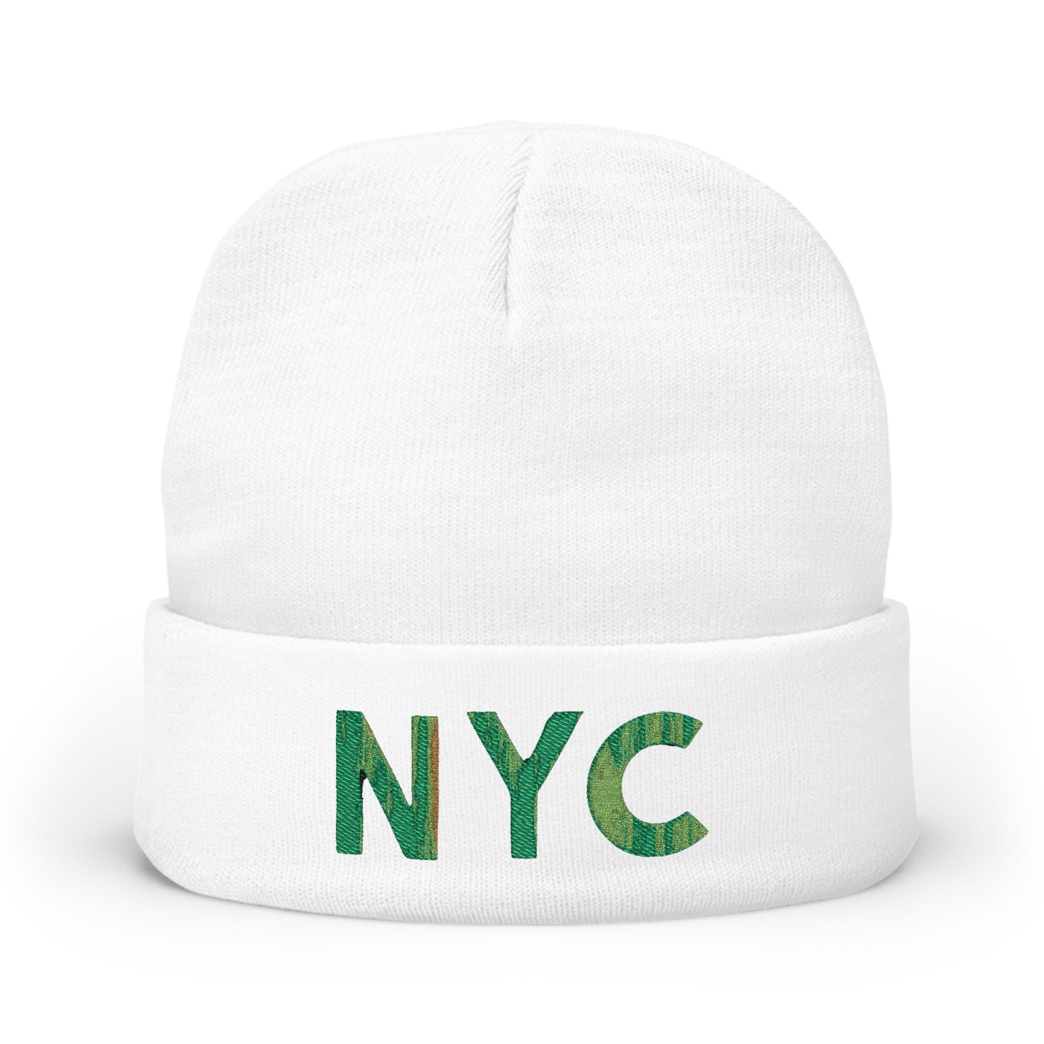 NYC Green Glitter Embroidered Knit Beanie — Sparkle City Winter Hat