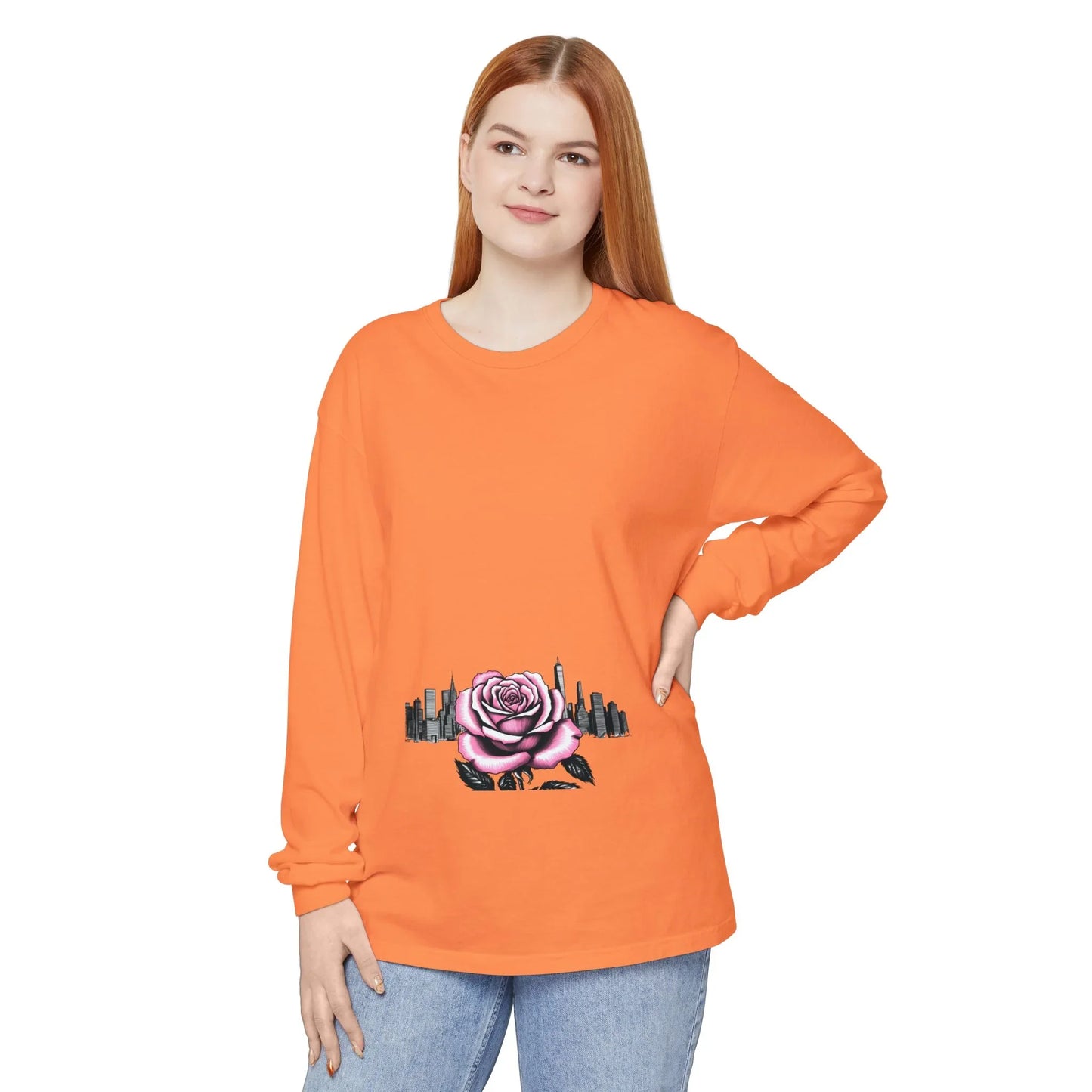 Queens Long Sleeve Tee — Rose & City Skyline Graphic