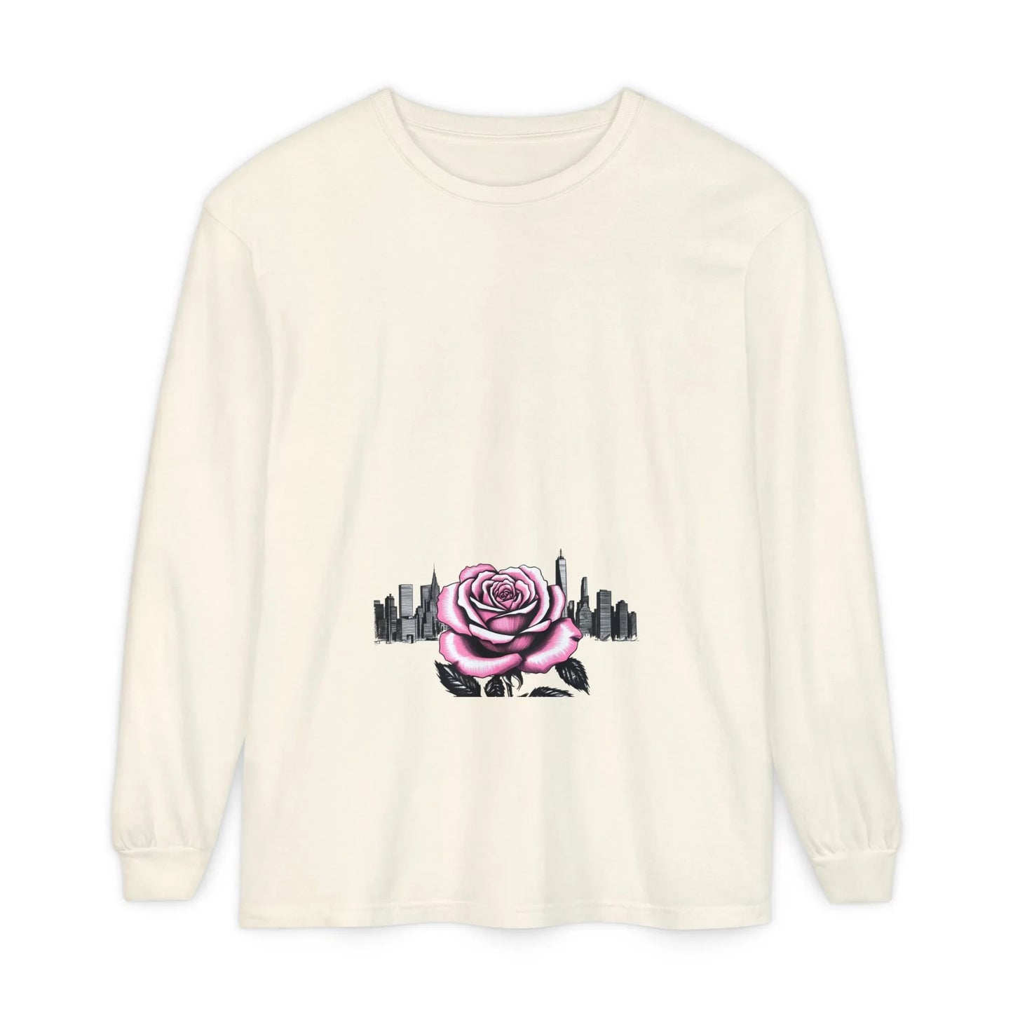 Queens Long Sleeve Tee — Rose & City Skyline Graphic