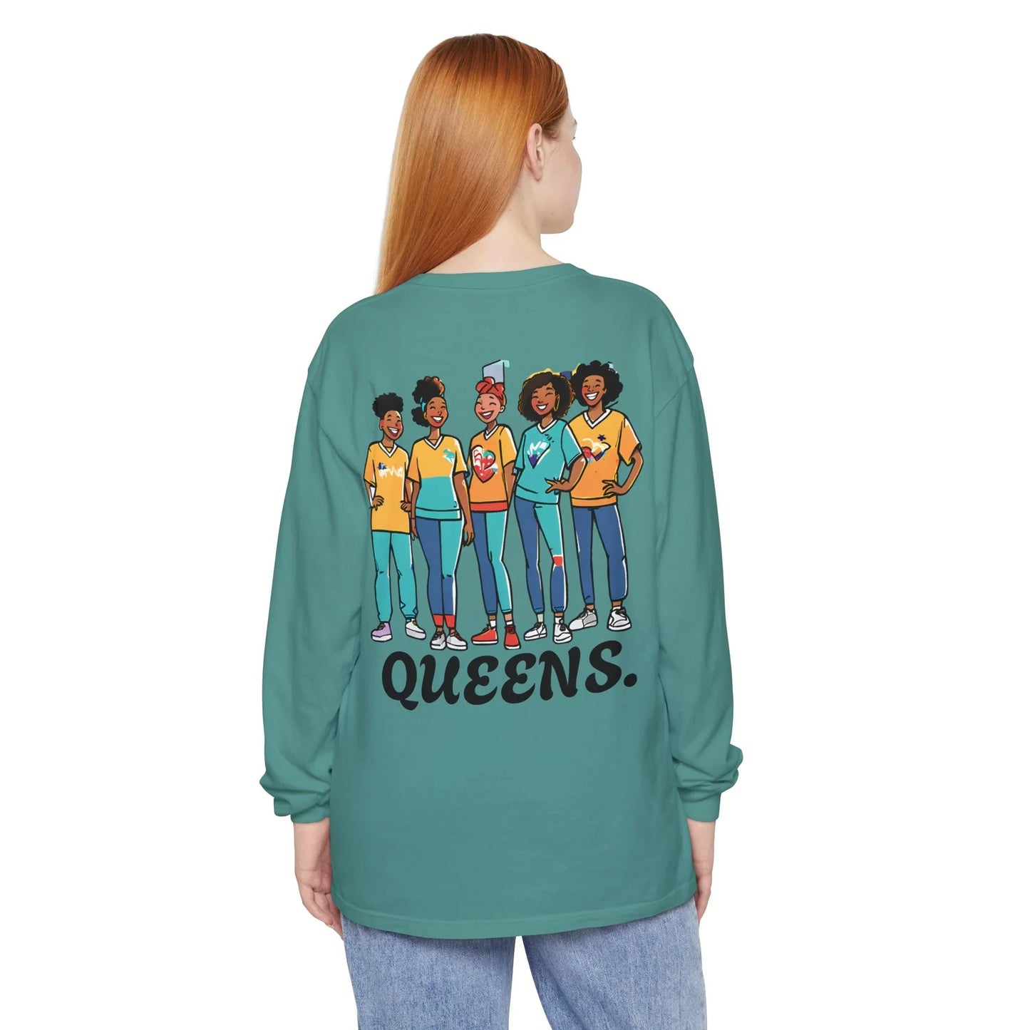 Queens Long Sleeve Tee — Rose & City Skyline Graphic