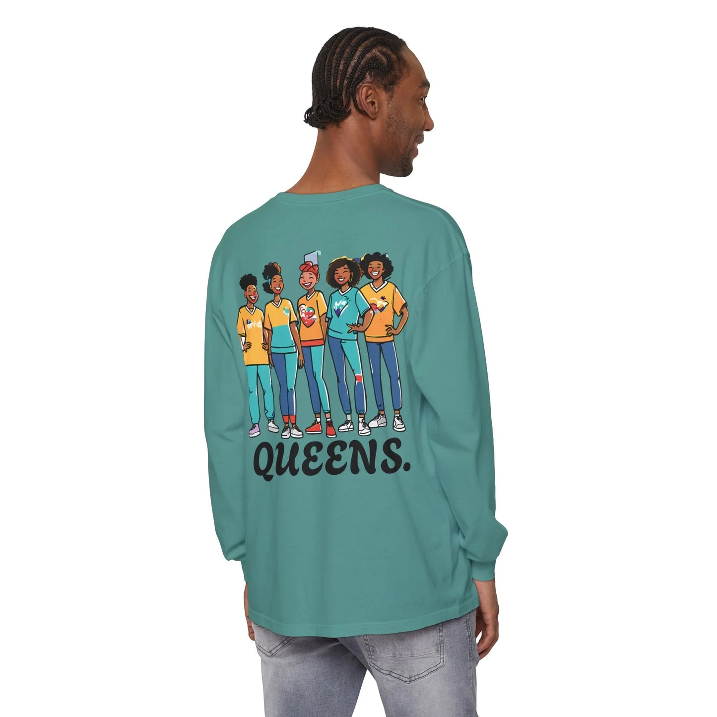 Queens Long Sleeve Tee — Rose & City Skyline Graphic