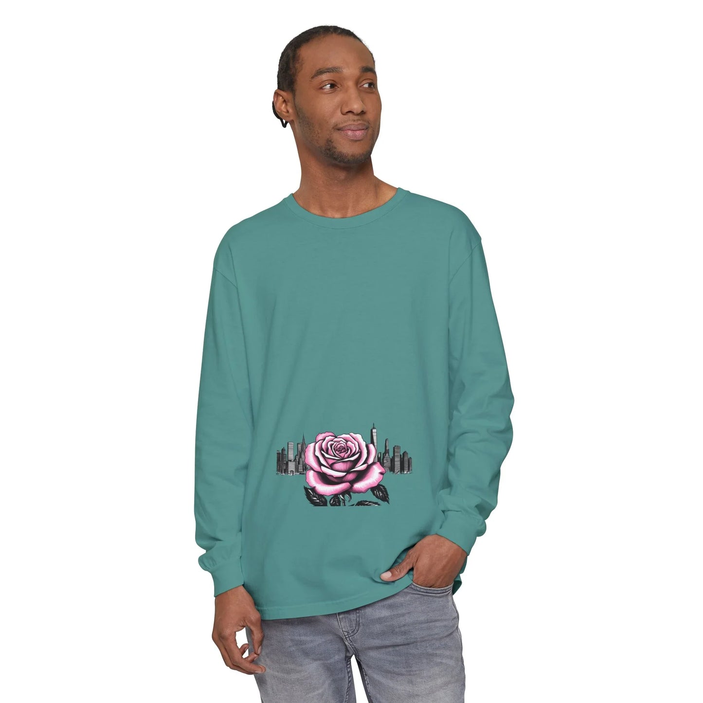 Queens Long Sleeve Tee — Rose & City Skyline Graphic