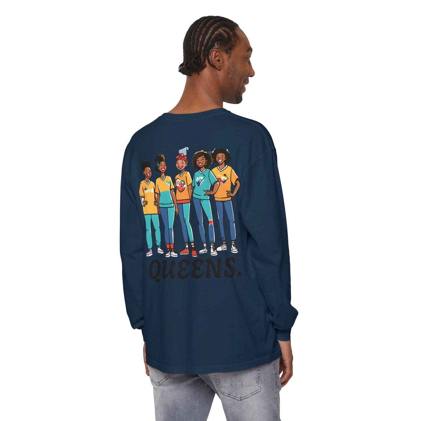 Queens Long Sleeve Tee — Rose & City Skyline Graphic