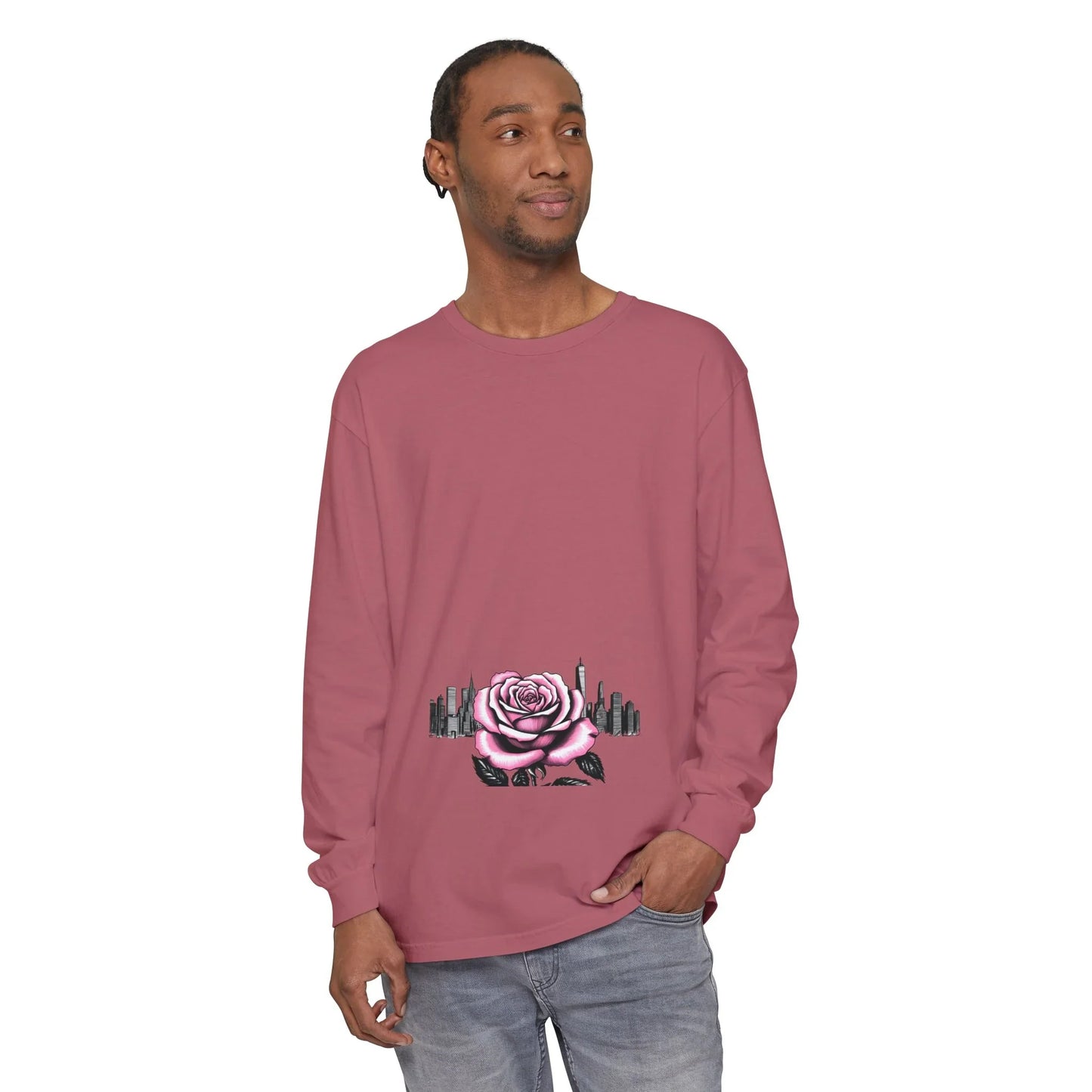 Queens Long Sleeve Tee — Rose & City Skyline Graphic