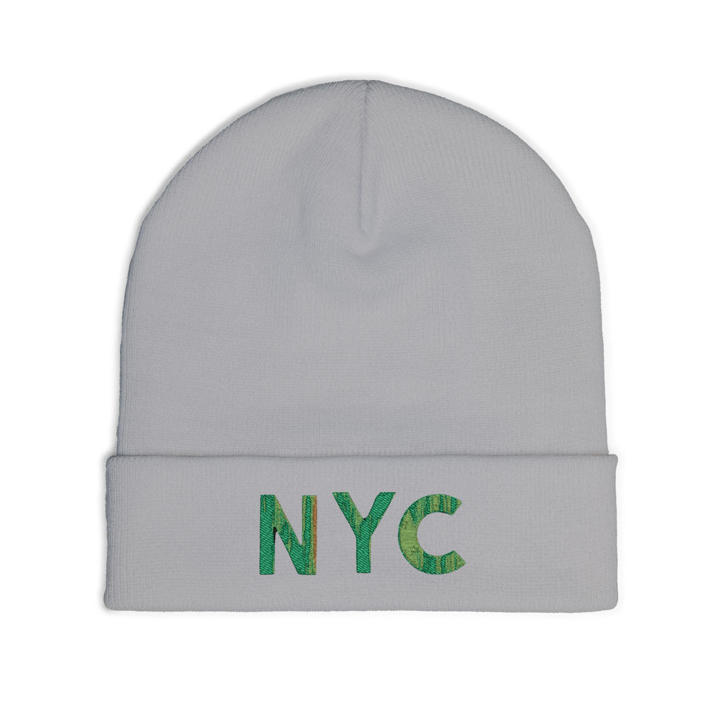 NYC Green Glitter Embroidered Knit Beanie — Sparkle City Winter Hat