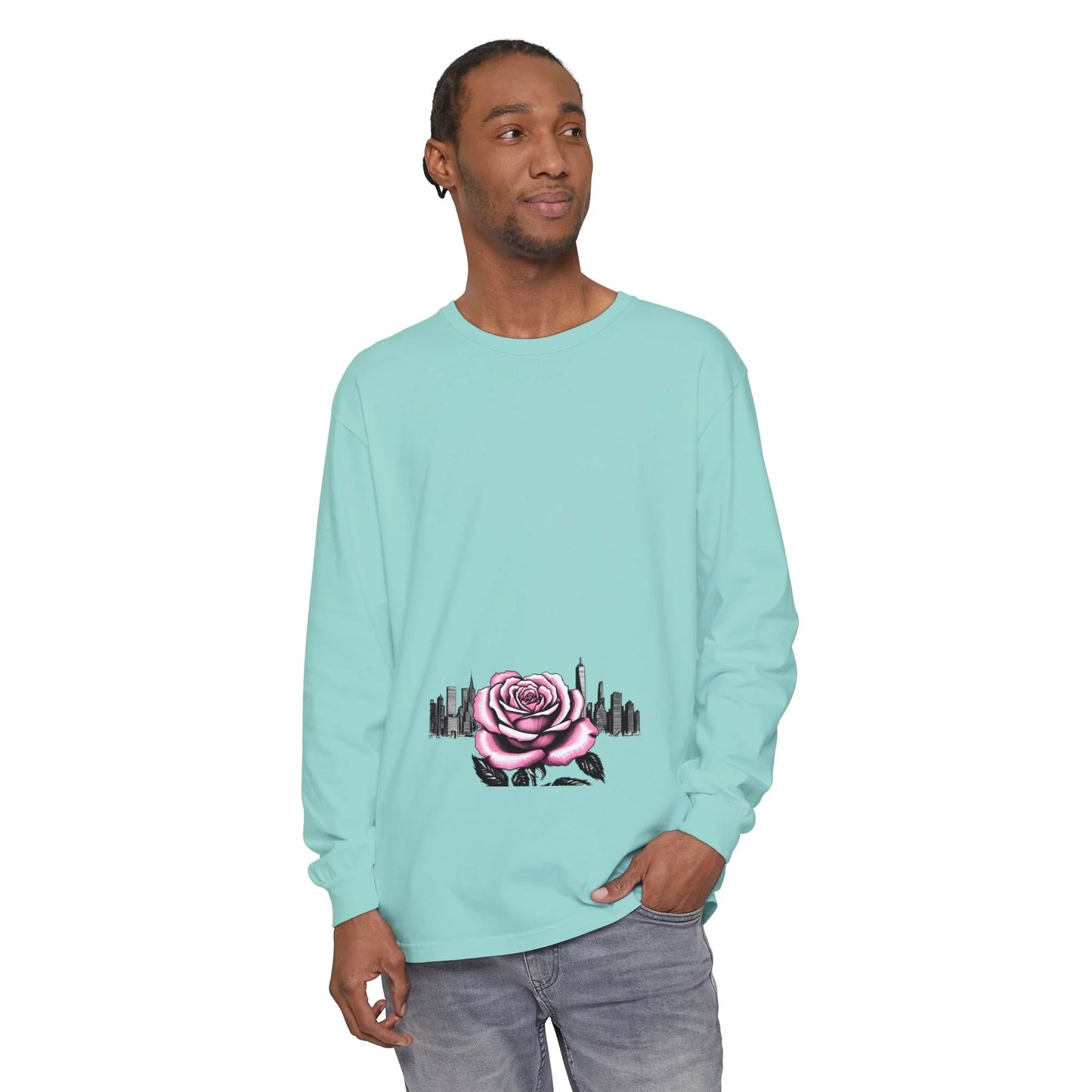 Queens Long Sleeve Tee — Rose & City Skyline Graphic