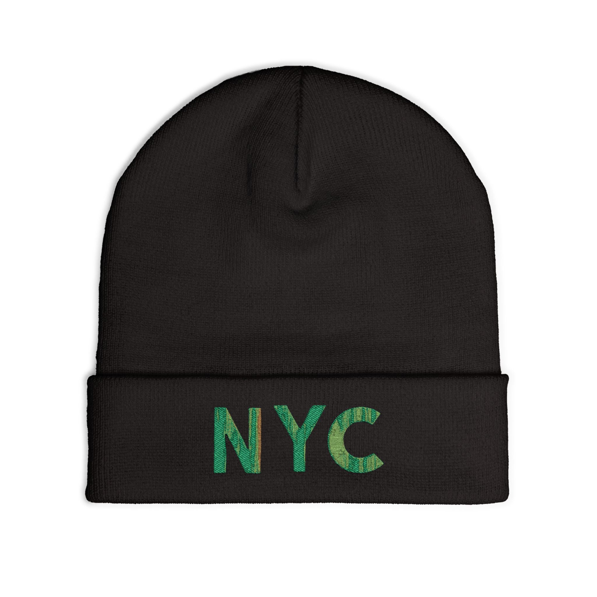 NYC Green Glitter Embroidered Knit Beanie — Sparkle City Winter Hat