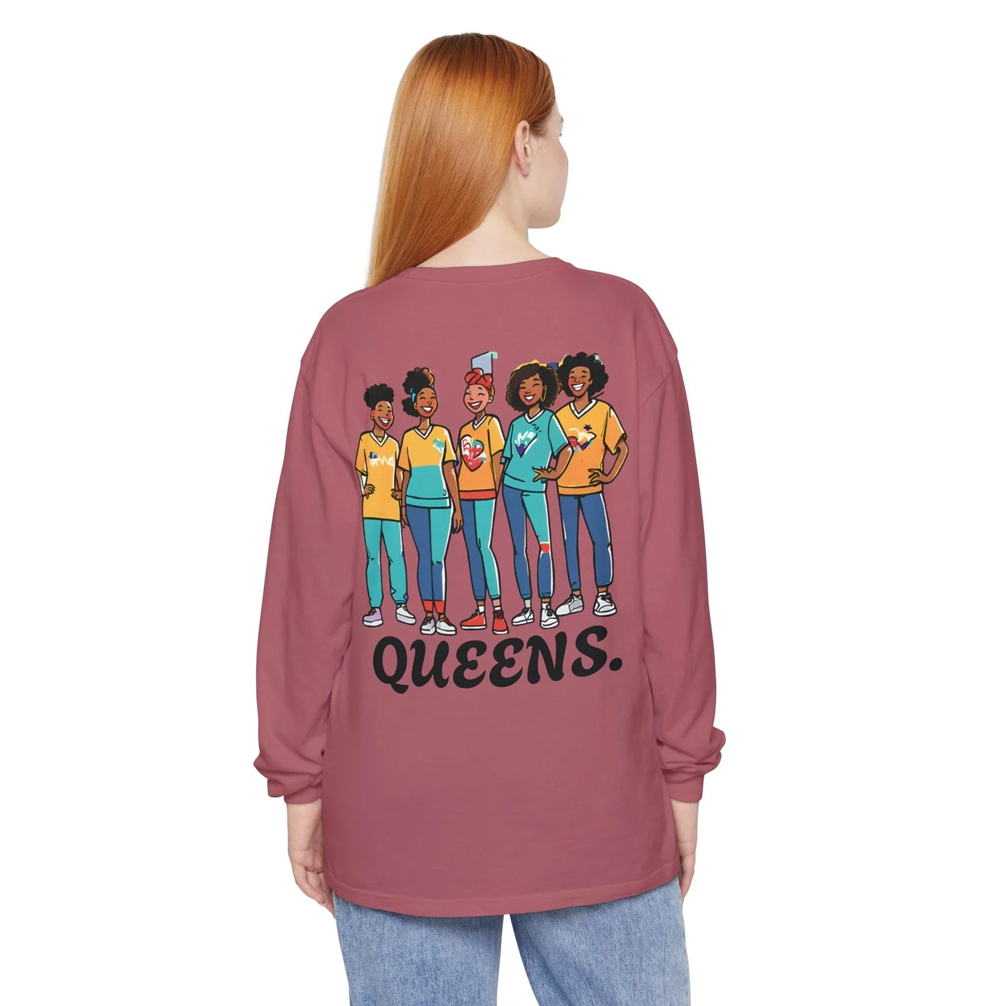 Queens Long Sleeve Tee — Rose & City Skyline Graphic