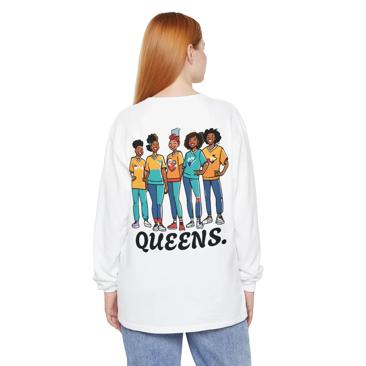 Queens Long Sleeve Tee — Rose & City Skyline Graphic