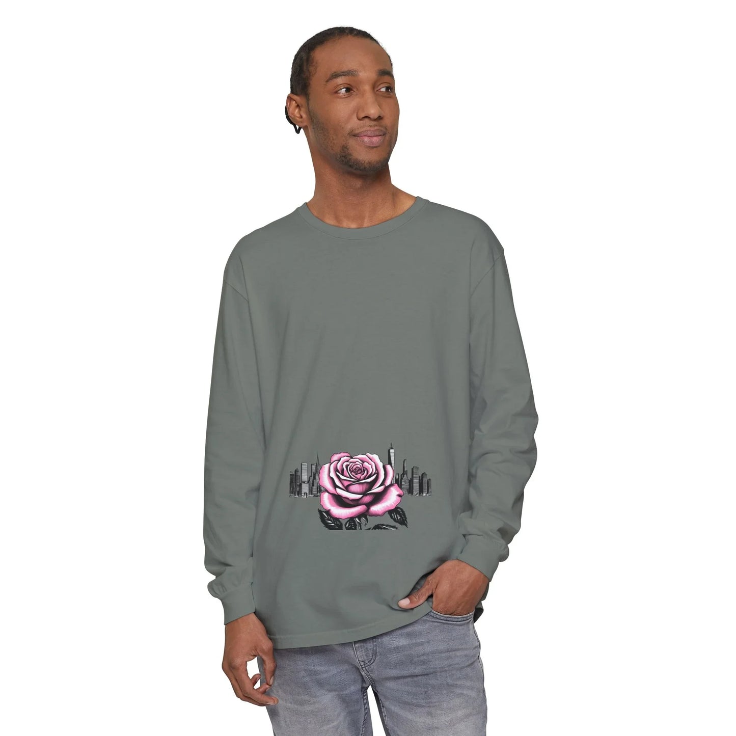 Queens Long Sleeve Tee — Rose & City Skyline Graphic
