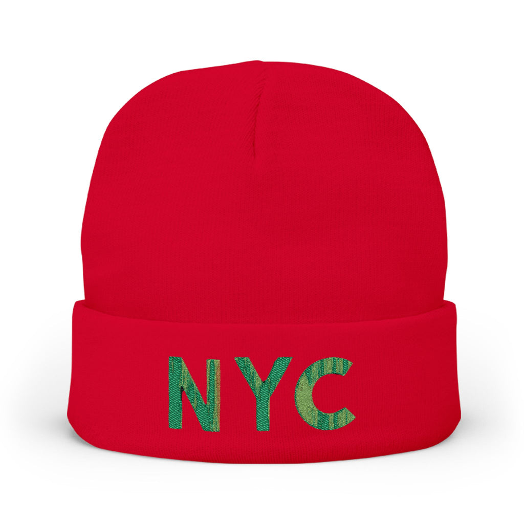 NYC Green Glitter Embroidered Knit Beanie — Sparkle City Winter Hat