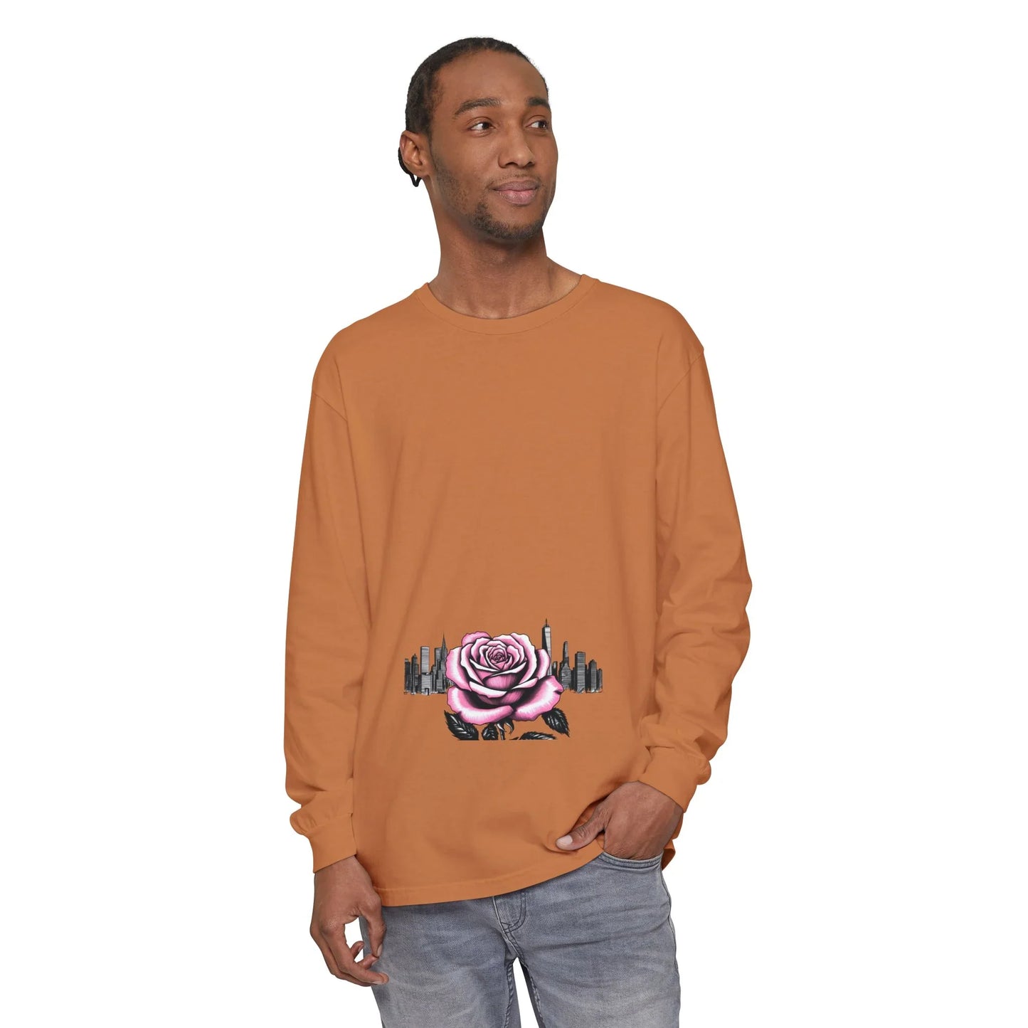 Queens Long Sleeve Tee — Rose & City Skyline Graphic